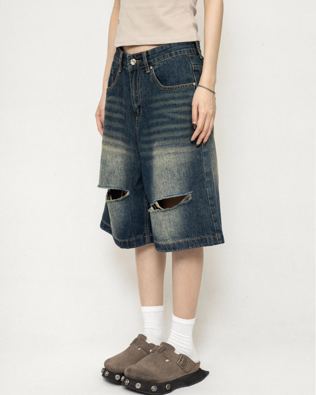 Damaged Wide Denim Pants ZRS0041