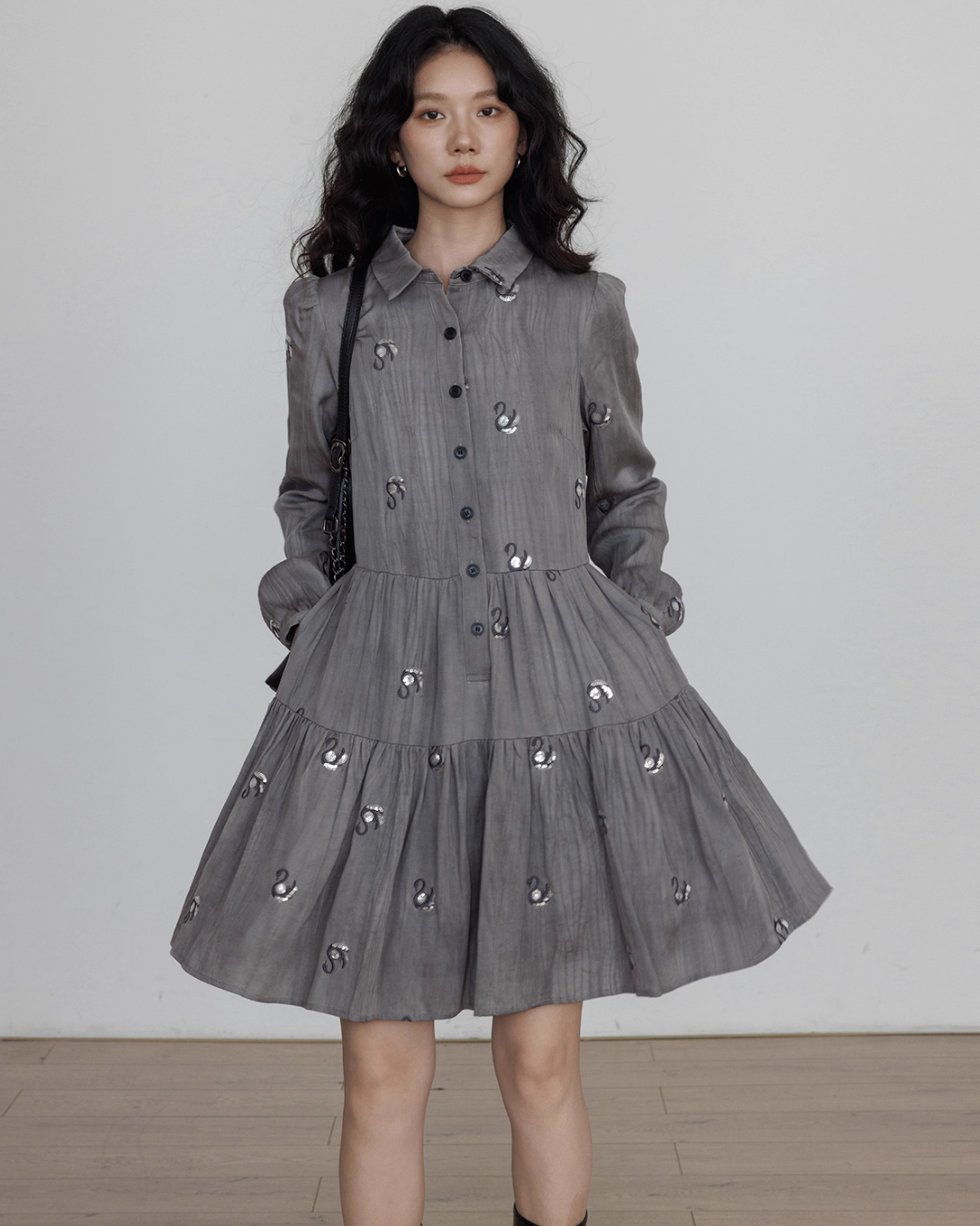Long-Sleeve Shirt Flare Dress VAS0157