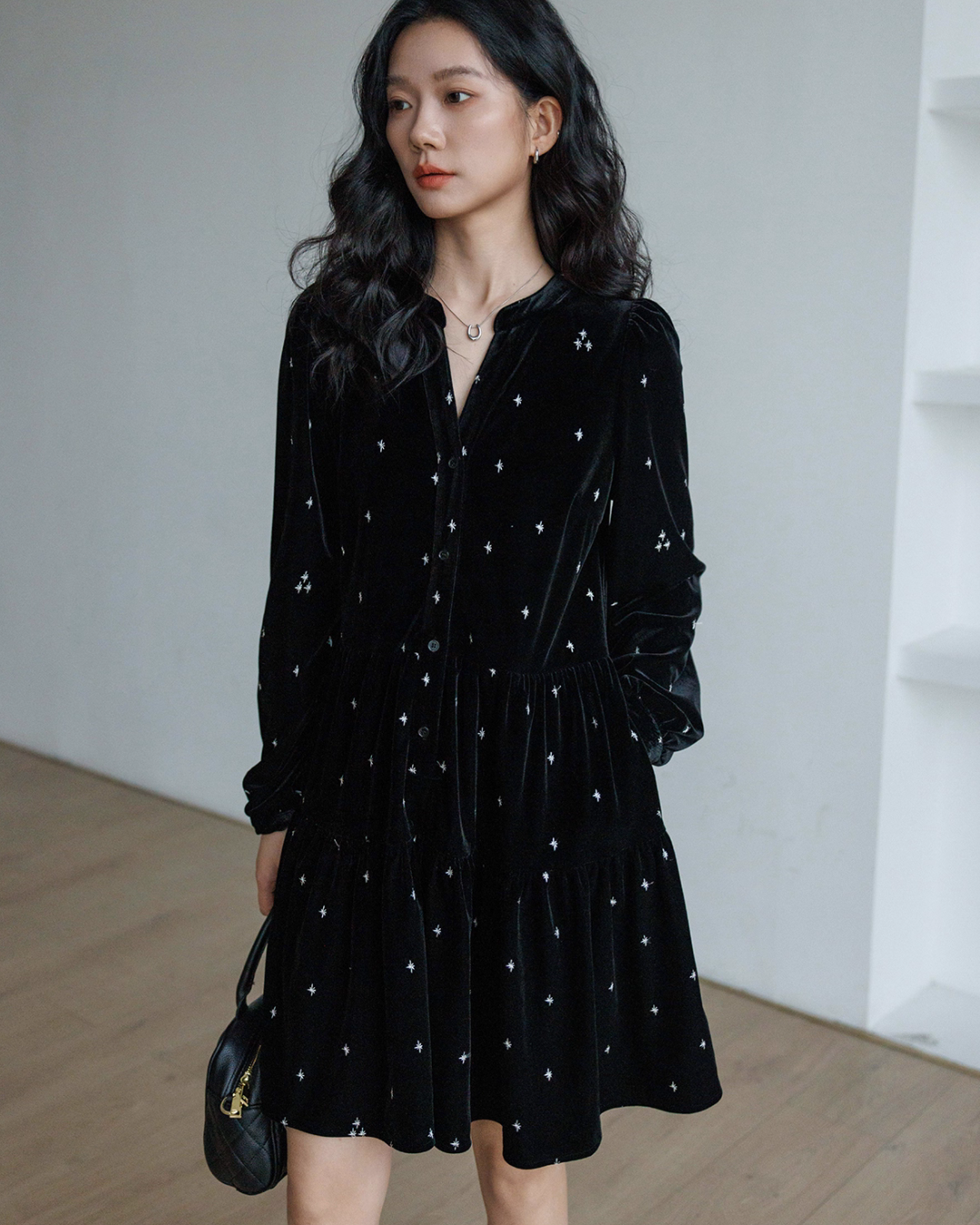 French Star Embroidery Velvet Dress VAS0128