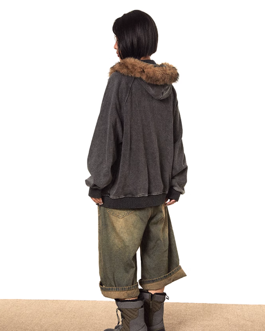 Fur Hood Zip-Up Hoodie BLB0007