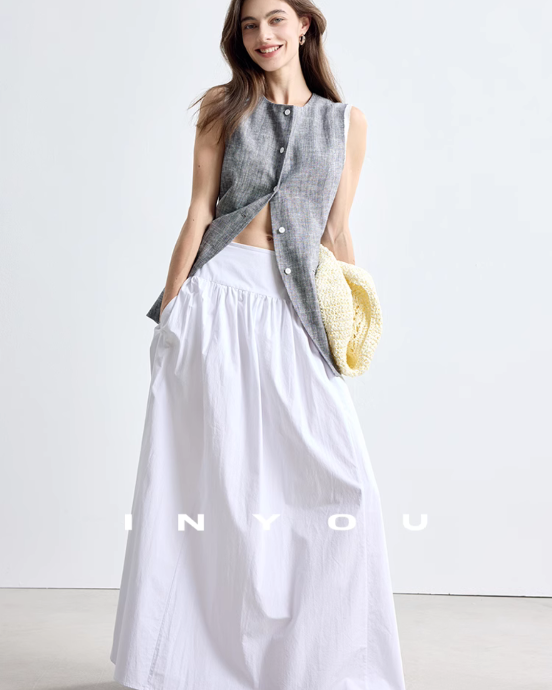 Cotton Linen No-Collar Vest IWY0004