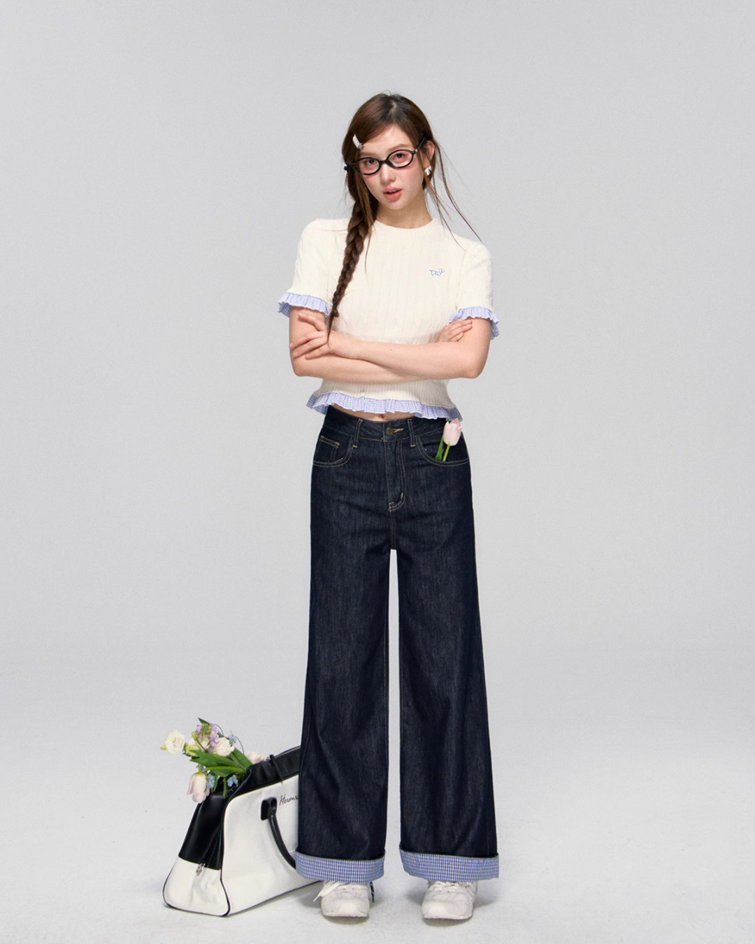 Blue Plaid Patchwork Denim Pants ASG0028