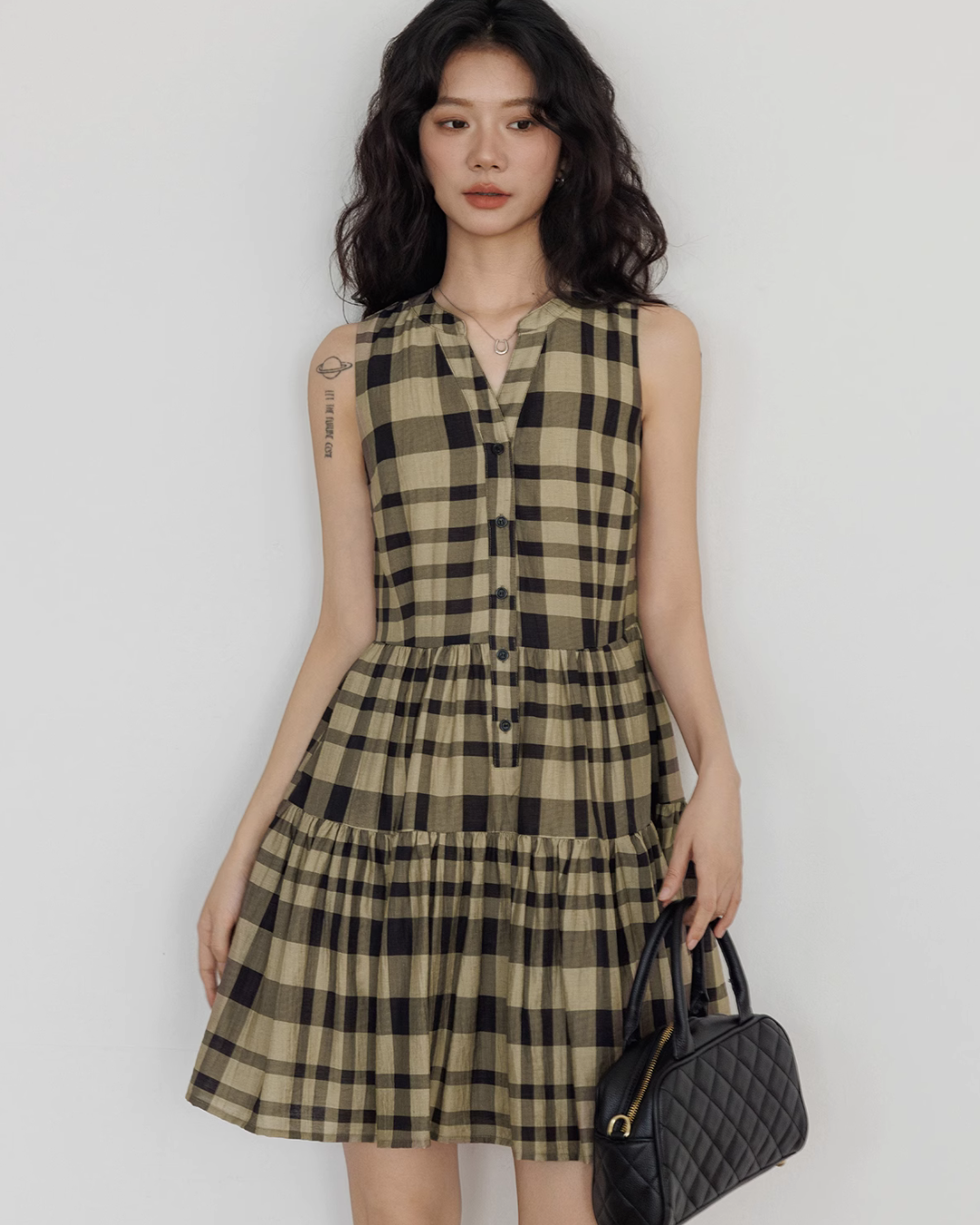 Tiered Check Shirt Mini Dress VAS0055
