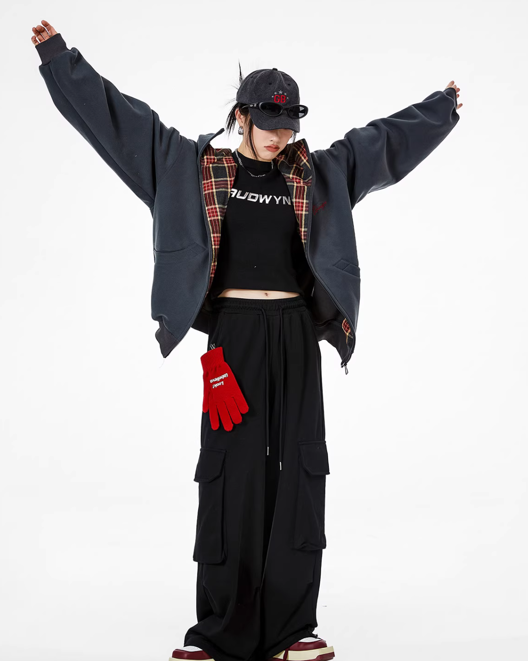 Retro Plaid Stitched Zip Hoodie ICM0069