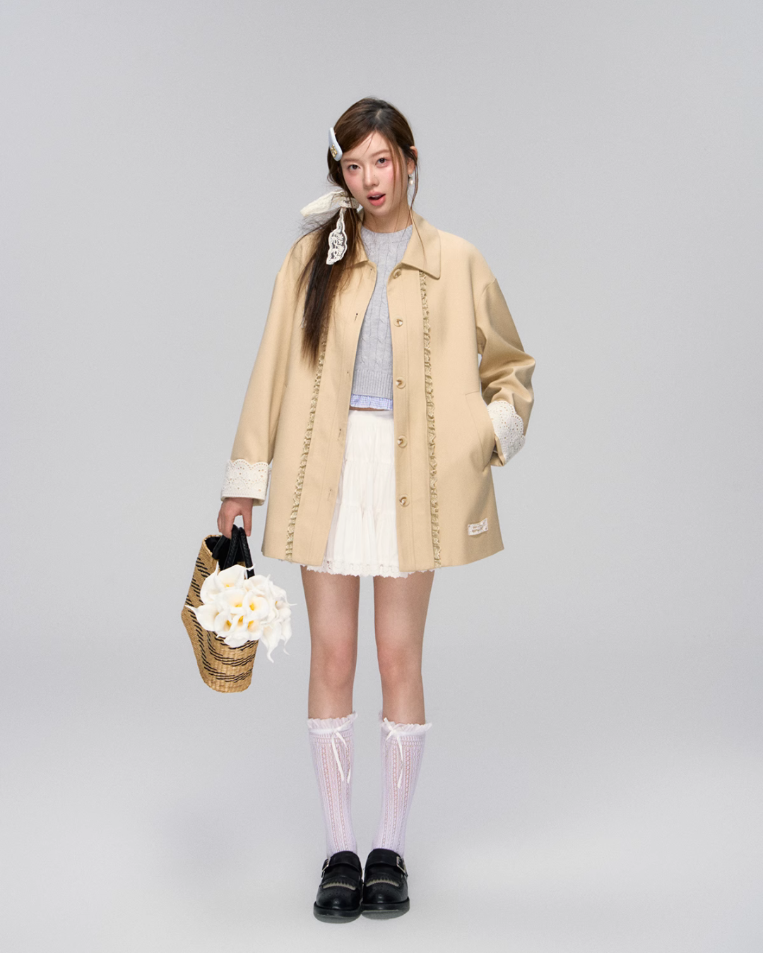 Retro Lace Trench Coat / Tight Knit Tops ASG0026