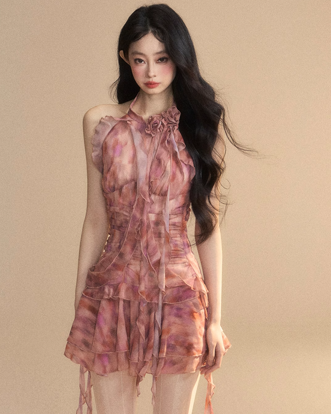 Halter Neck Red Frill Dress LAS0018