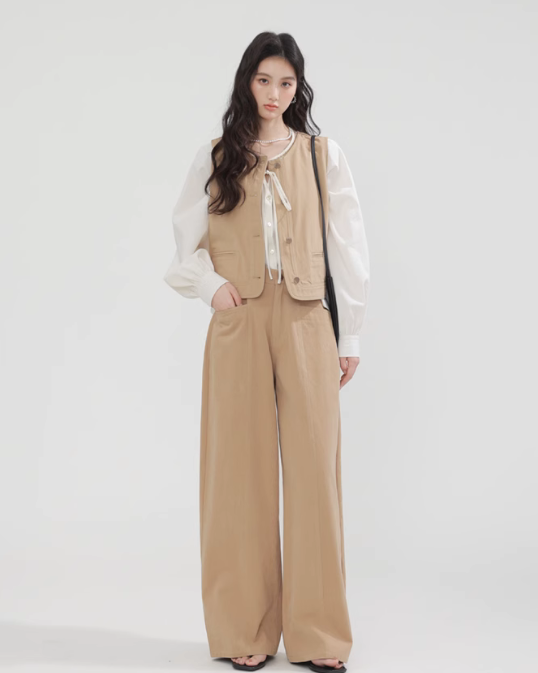 No Collar Balloon Sleeve Top / Vest / Pants CHS0002