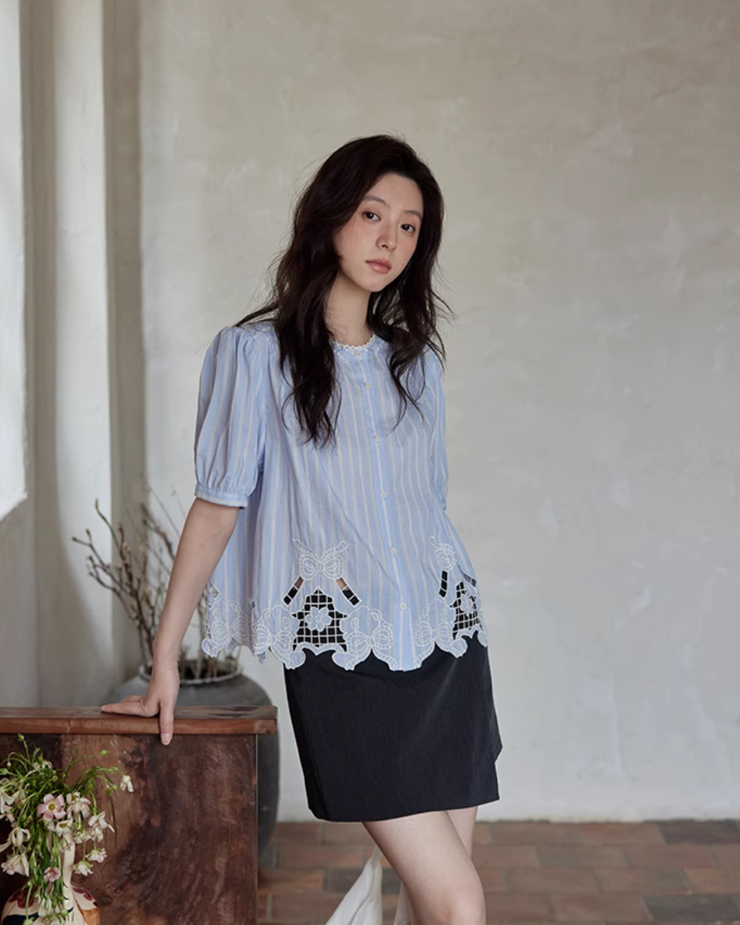Puff Sleeve Striped Shirt SMS0007