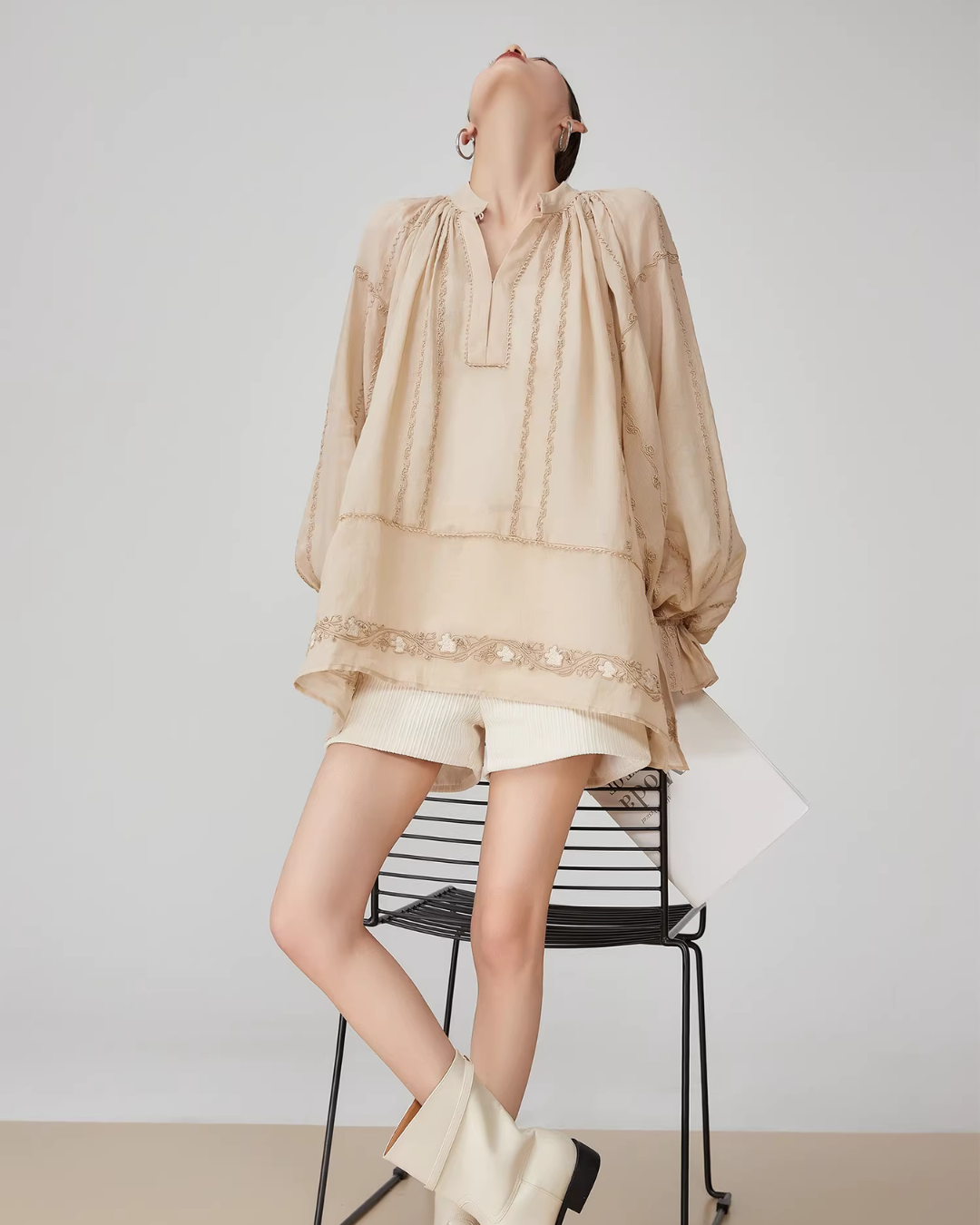 Sleeve Gather Lawn Blouse FER0046
