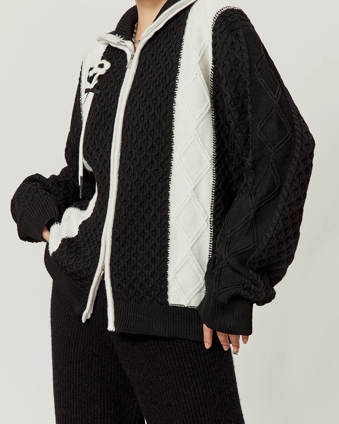 Black & White Double Zip Knit / Long Skirt LLA0337
