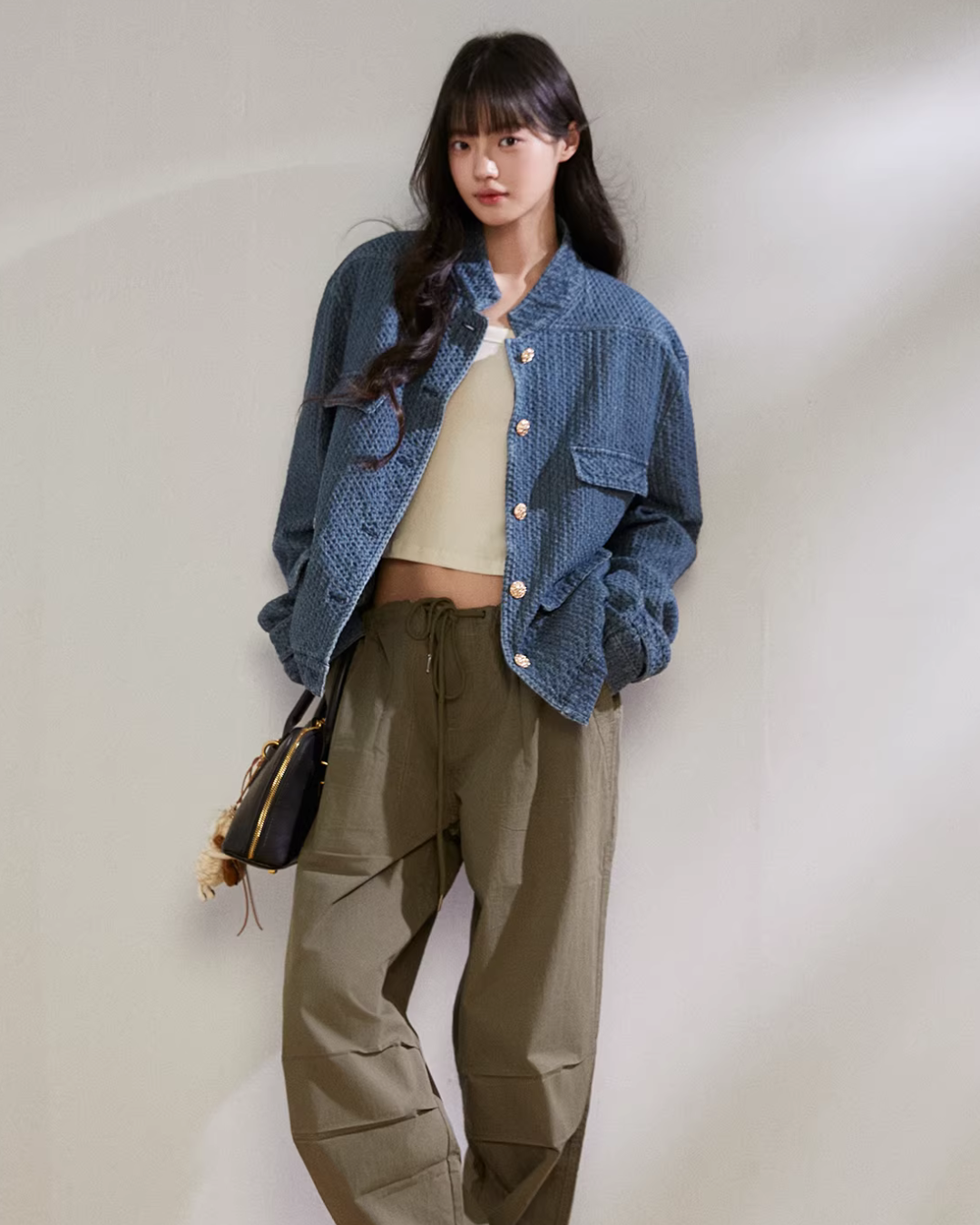 Retro Stand Collar Denim Jacket KIP0006