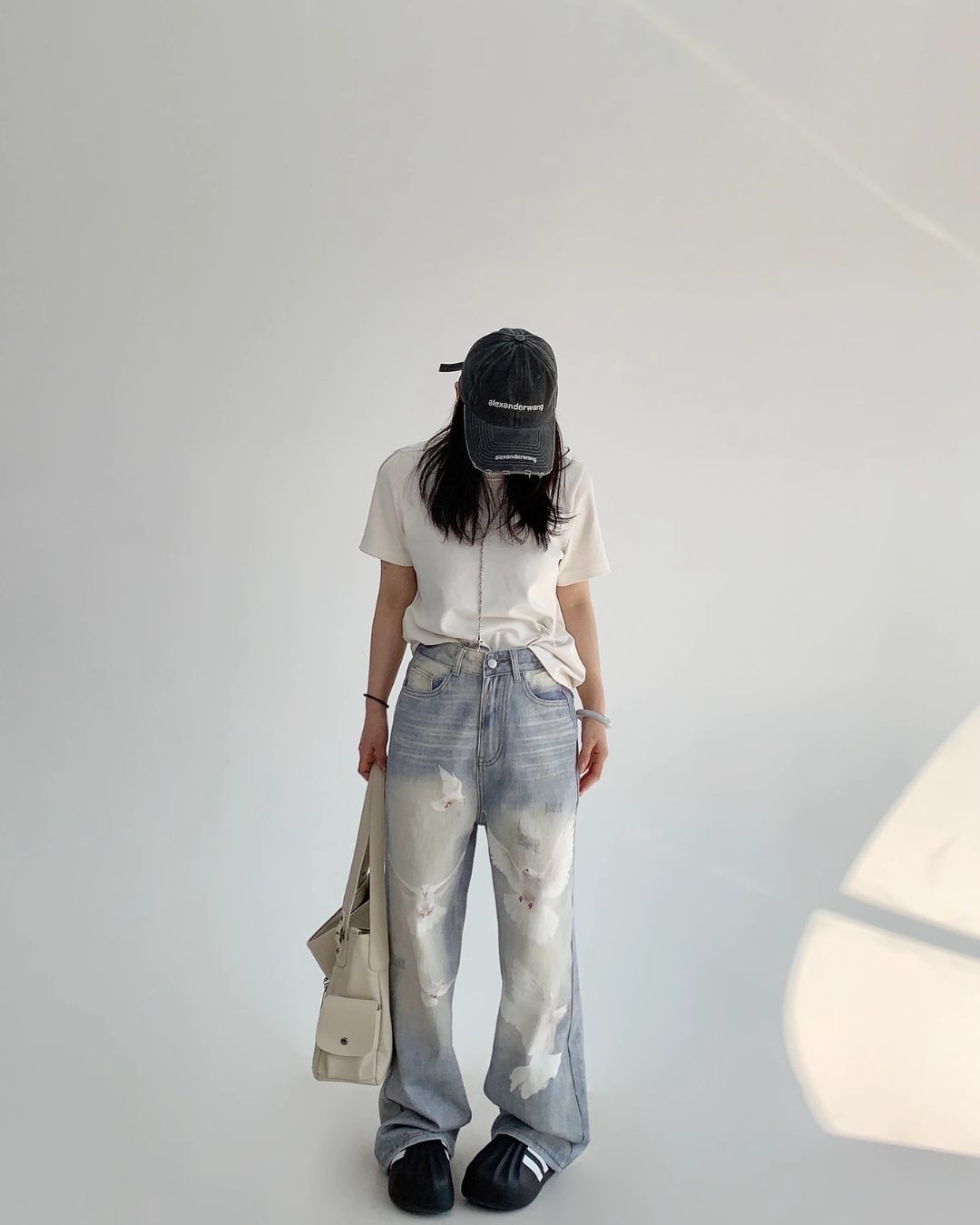Bird Print Wide Denim Pants YLS0825