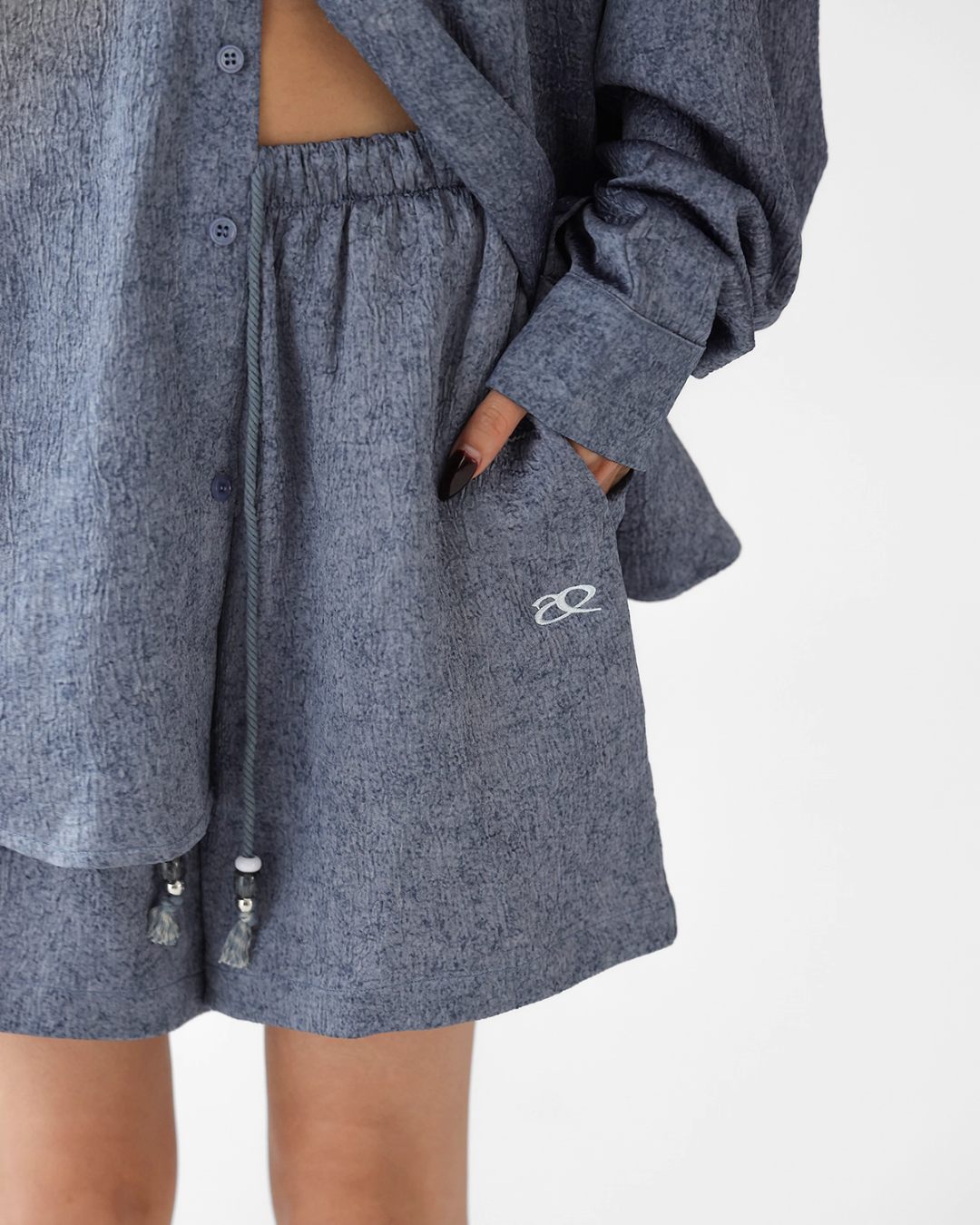 Dark Blue Drape Shirt / Waide Long Pants ACS0264