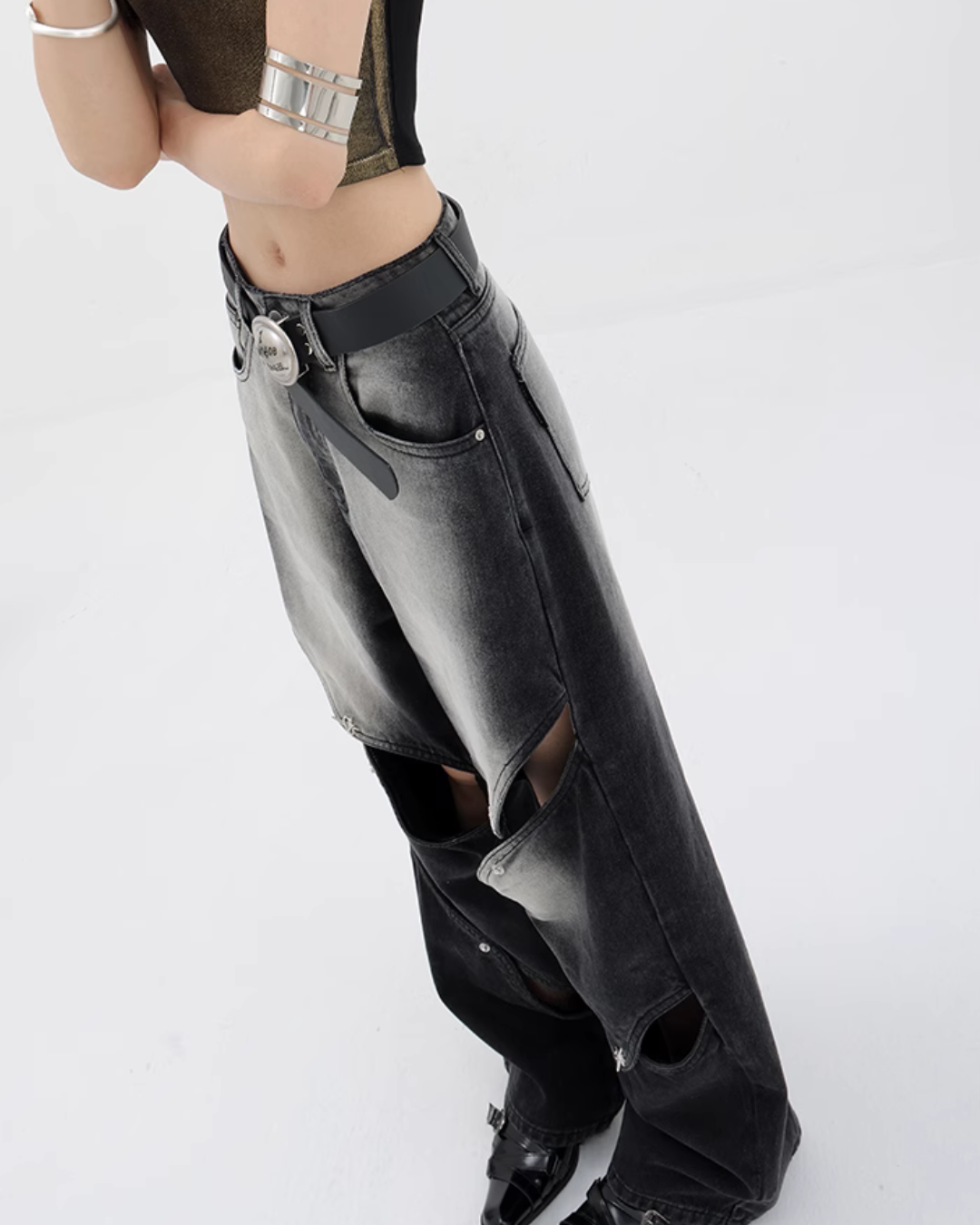 Open Leg Design Denim Pants KNH0004