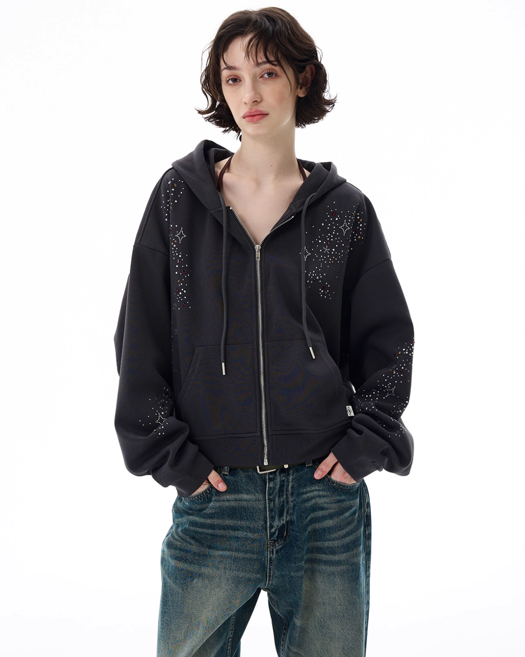 Shiny Sequin Zip Up Hoodie WLS0002