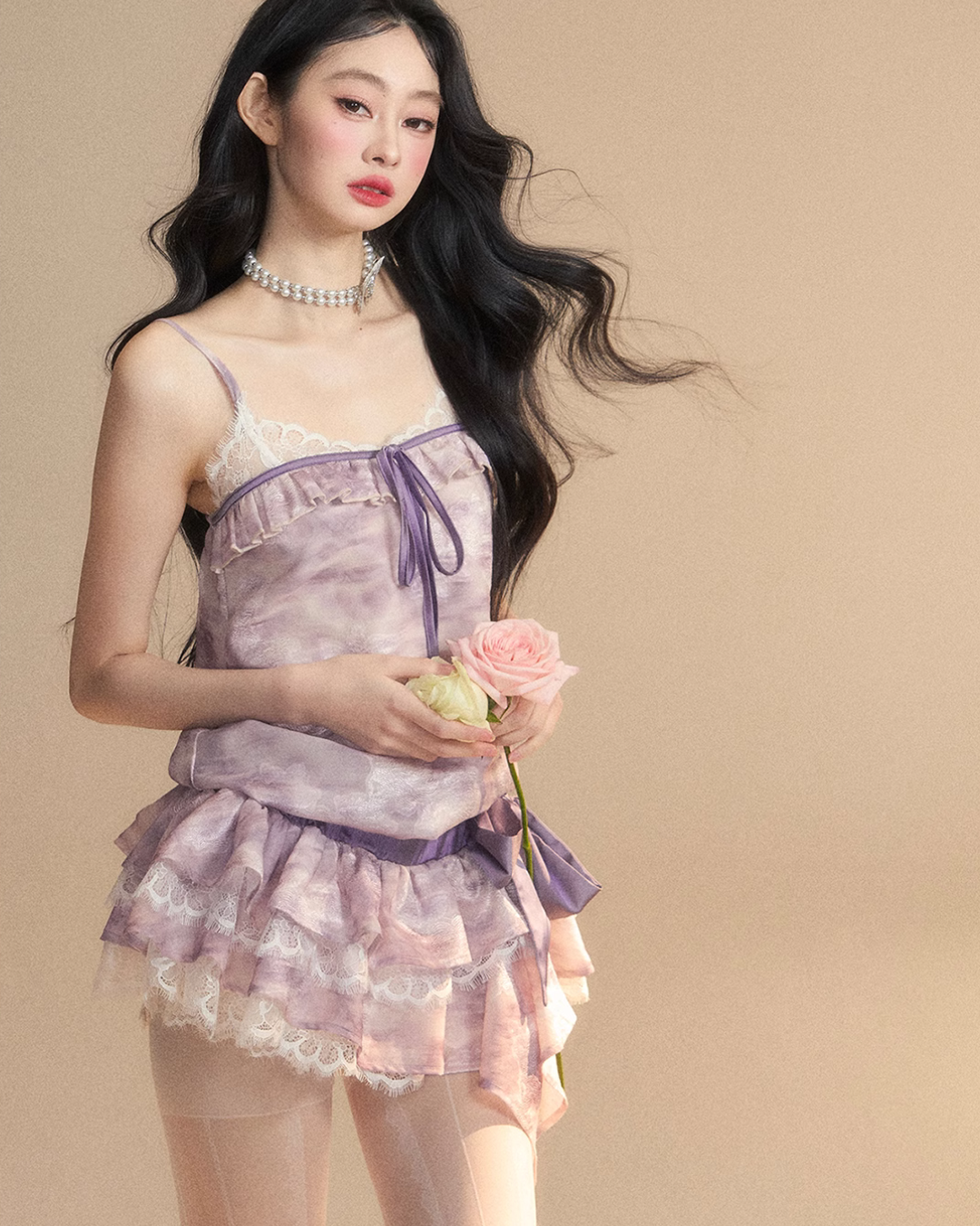 French Purple Frill Dress LAS0021