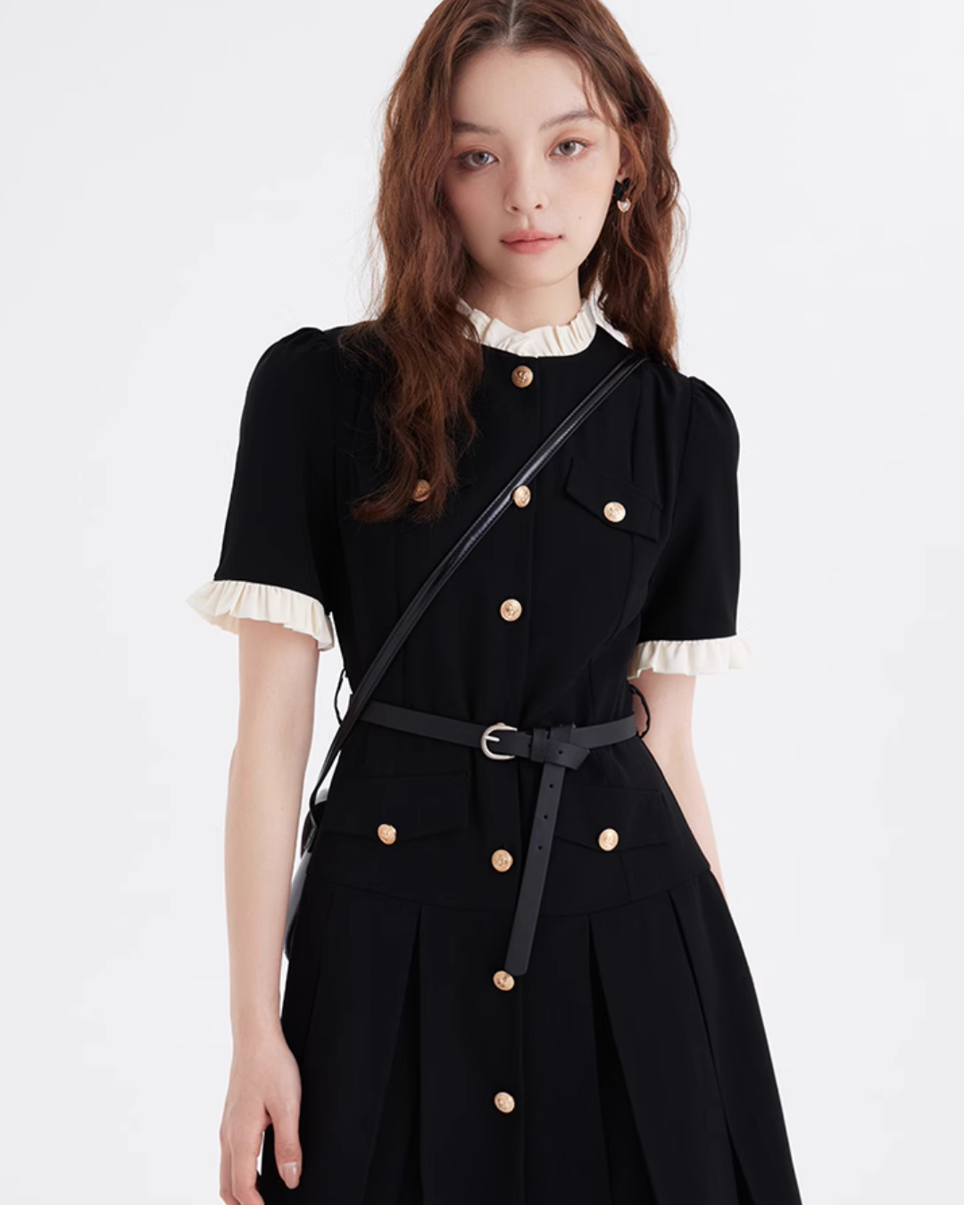 Gold Button Mini Dress LSN0014