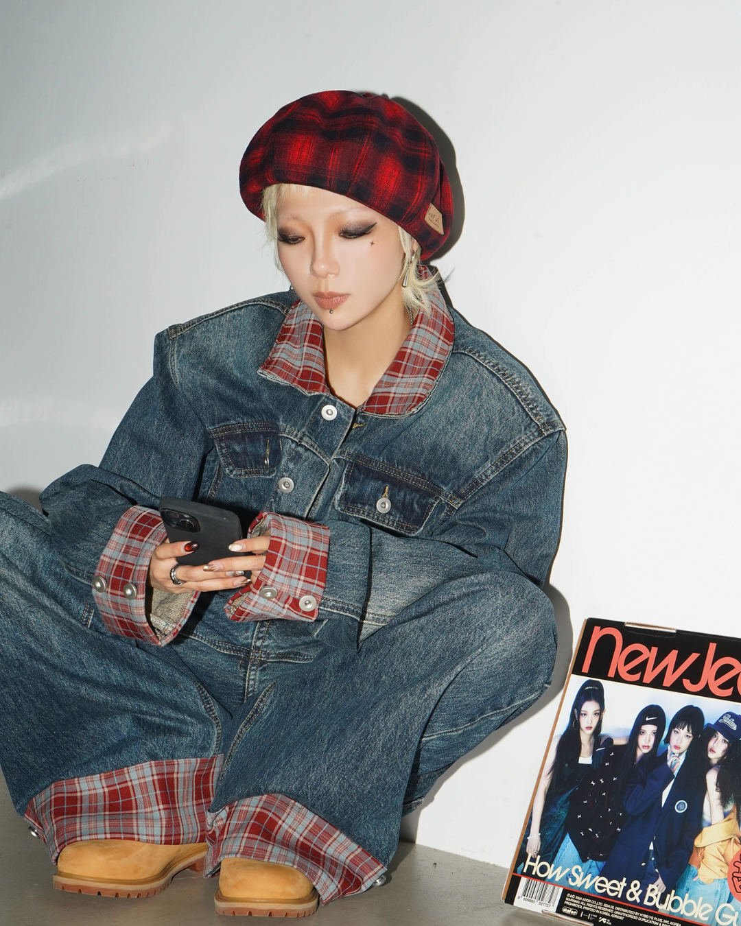 Retro Plaid Denim Jacket / Wide Denim Pants MCY0003