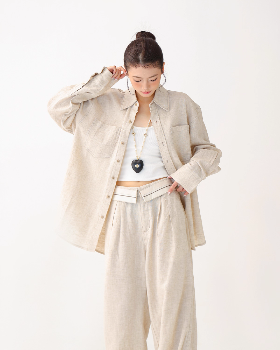 Relax Linen Long Sleeve Shirt / Wide Leg Pants ACS0287