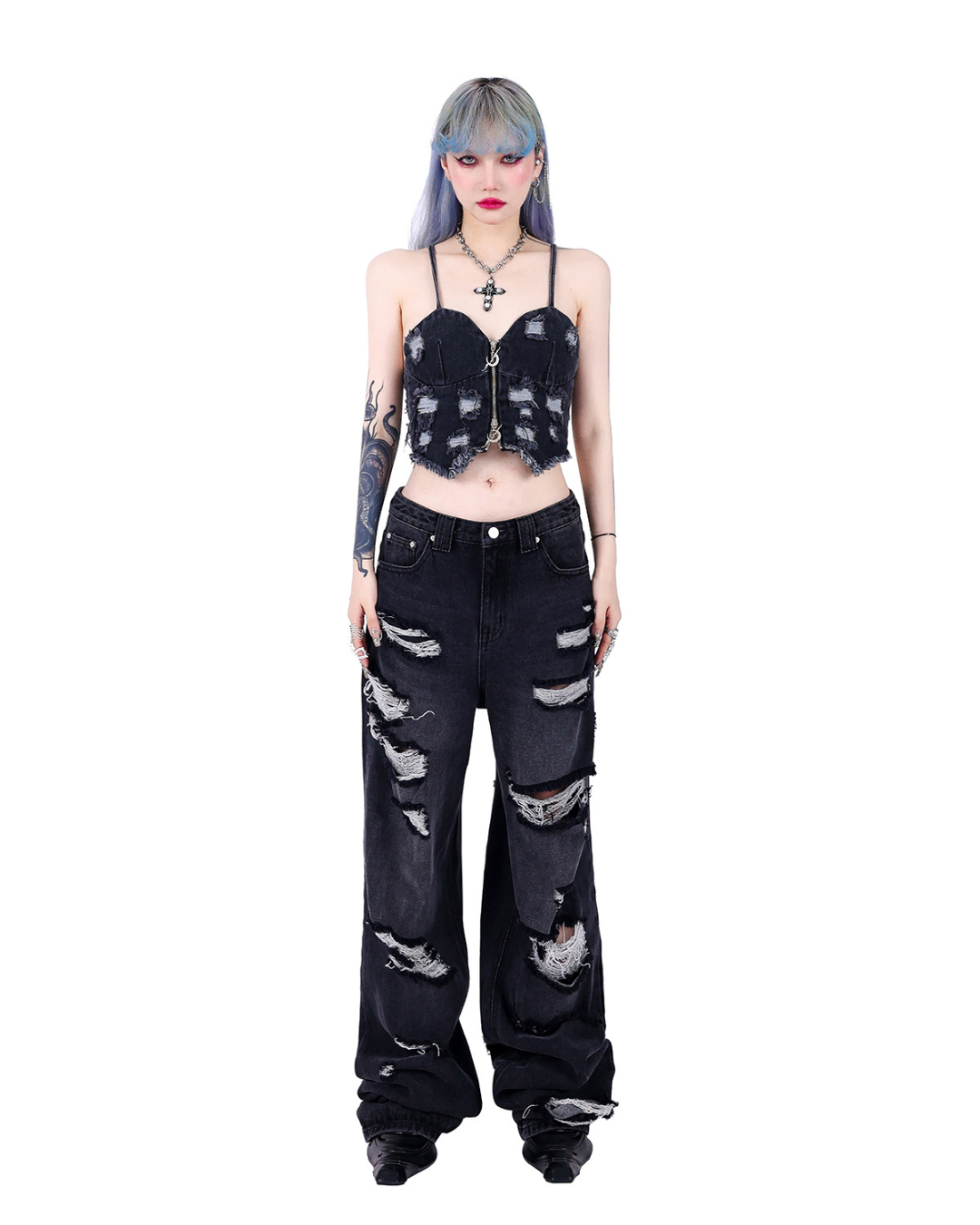 Smoky Black Damaged Denim PPK0108