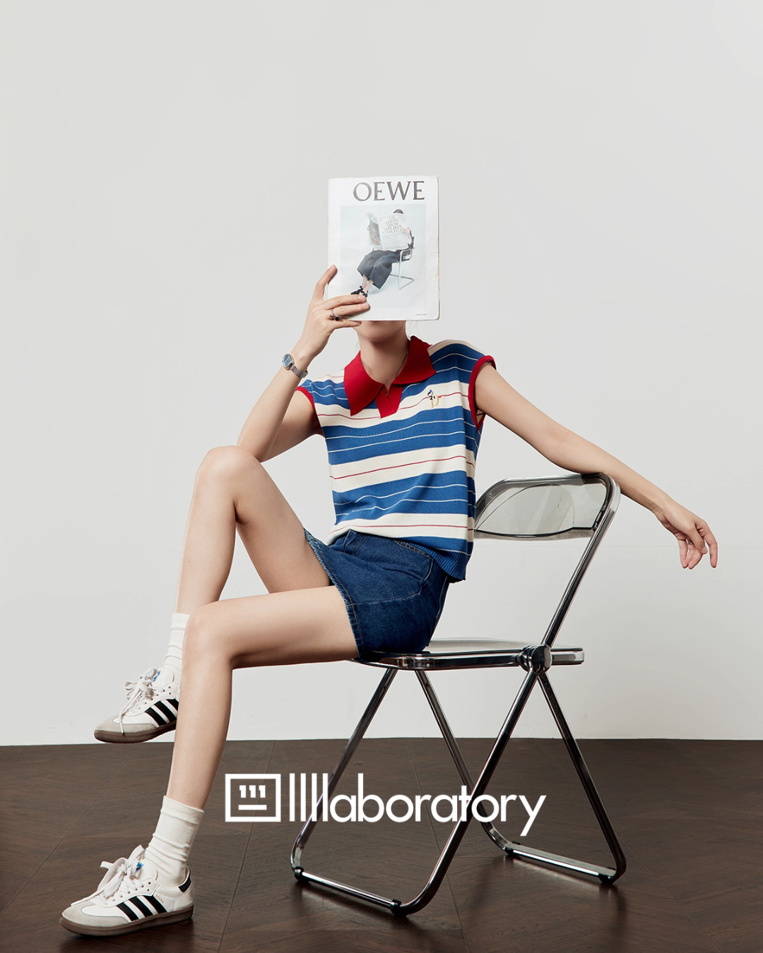 Marine Sleeveless Knit Top / Denim Mini Skirt LLA0505