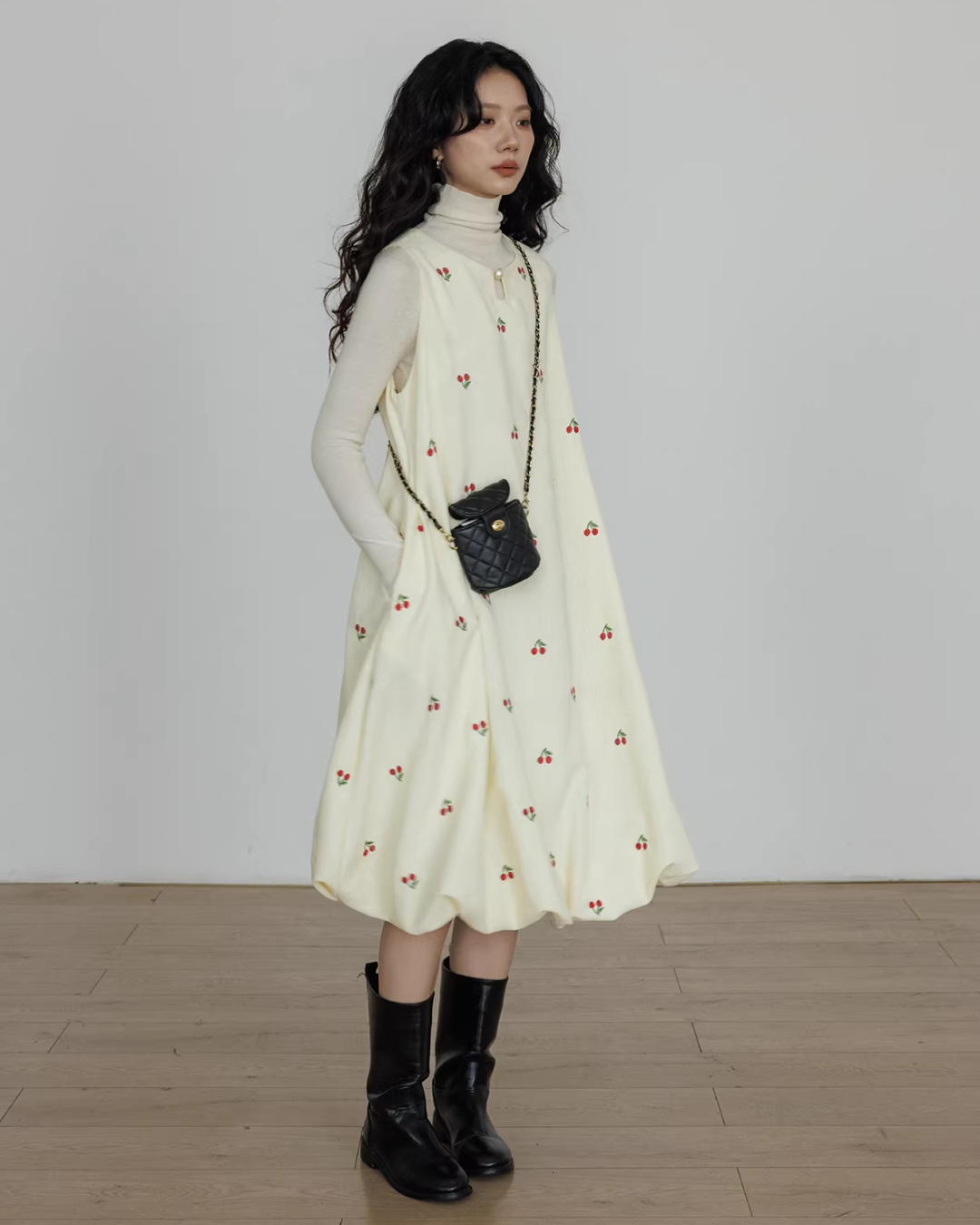 Crew Neck Cherry Vest Dress VAS0187