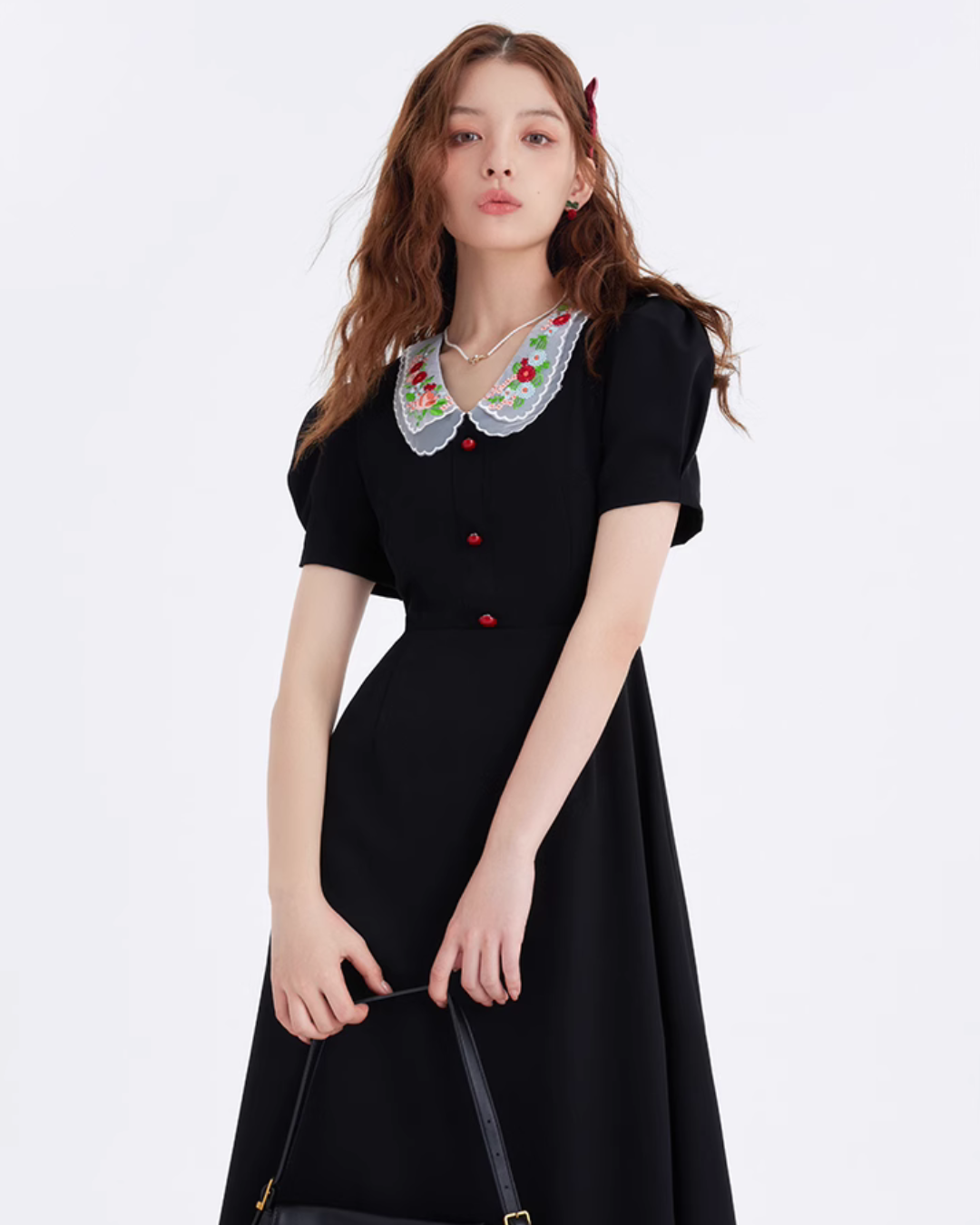 Flower Embroidery Collar Long Dress LSN0005
