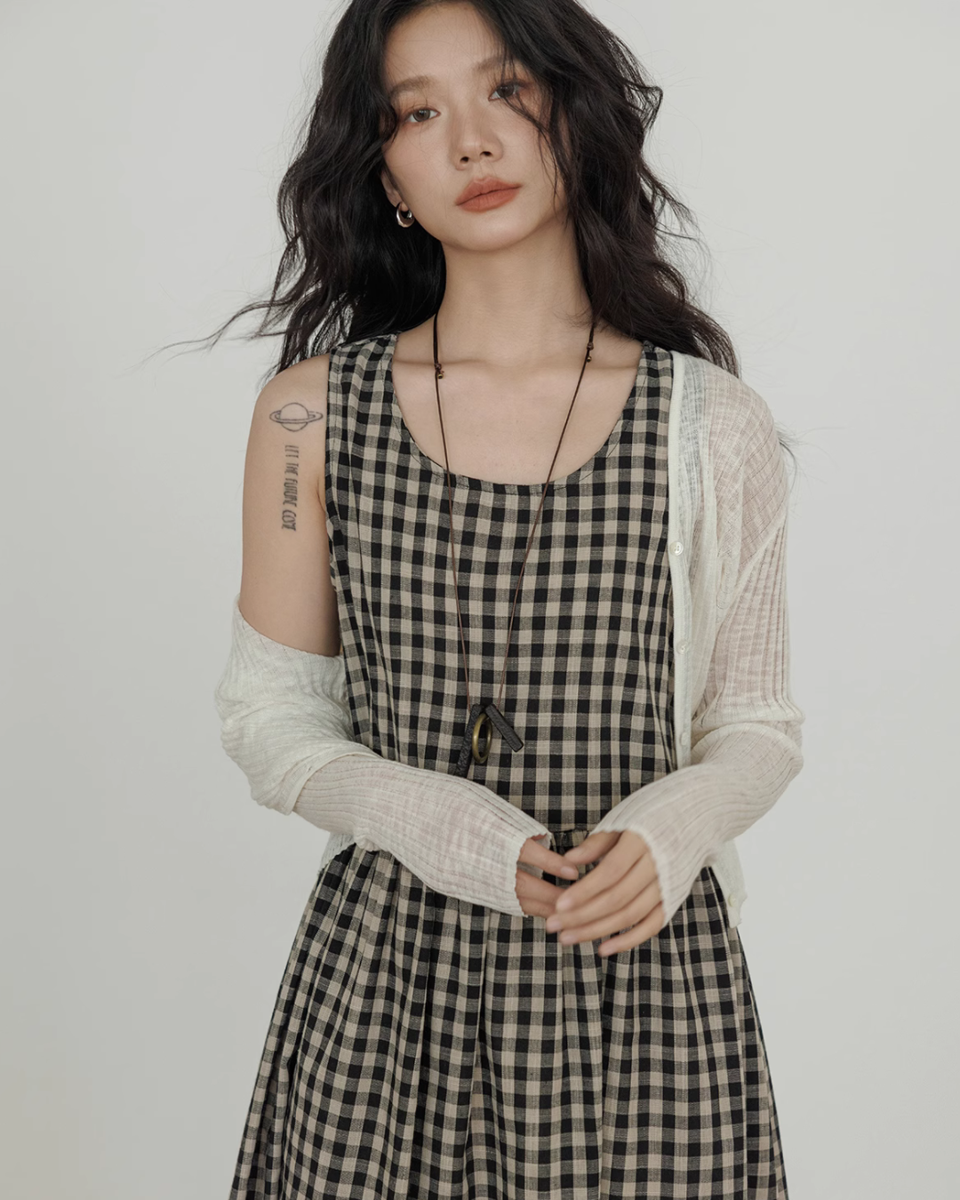 Round Neck Paid Dress VAS0082