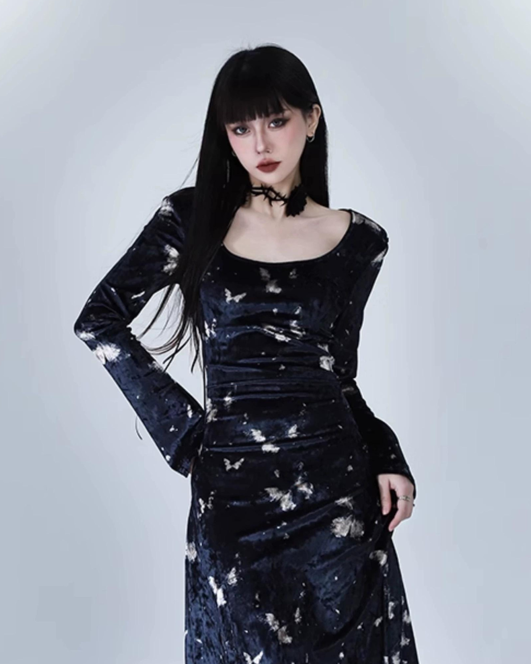 Velour Open Neck Dress lgh0016