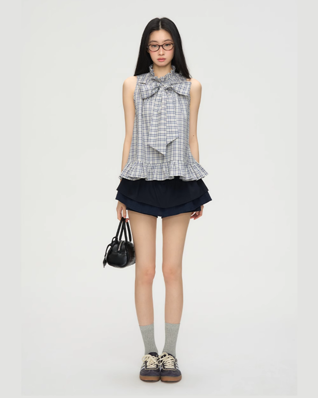 Navy Blue Double Layer Skirt PUC0017