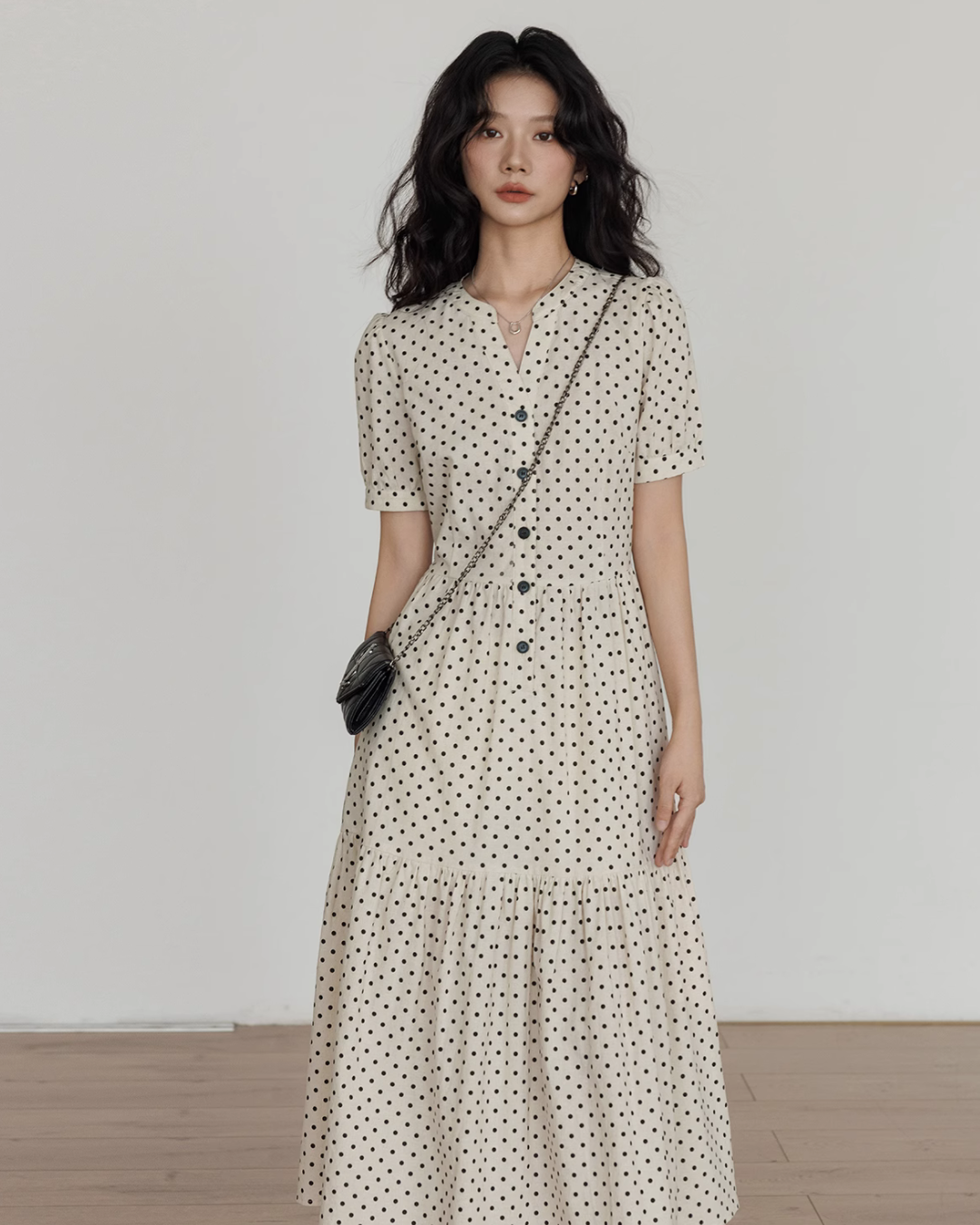 Dot Sheer Puff Sleeve Dress VAS0025