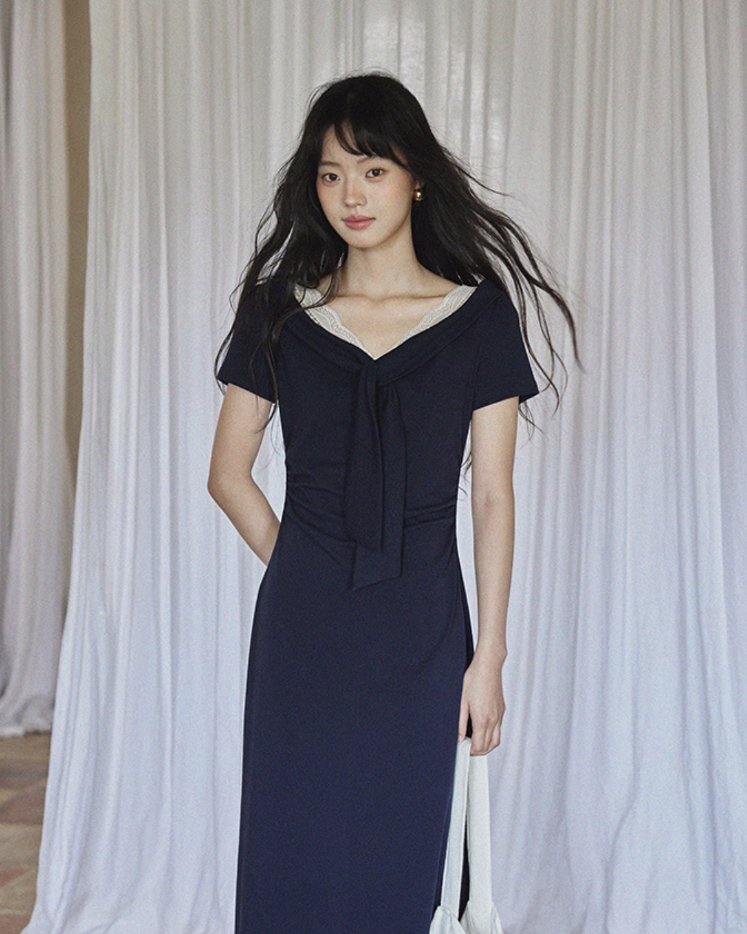 V-neck Navy Blue Dress SMS0025
