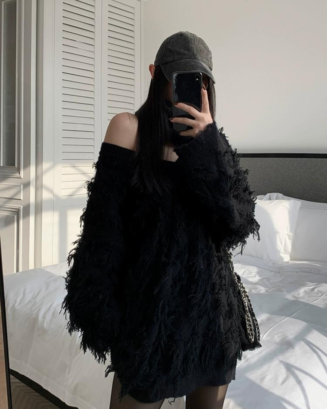 Off The Shoulder Fur Knit Tops IMC0006