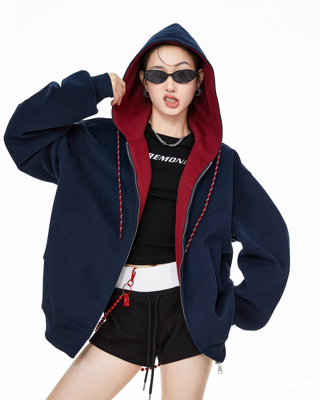 Oversized Drawstring Full Zip Hoodie ICM0073