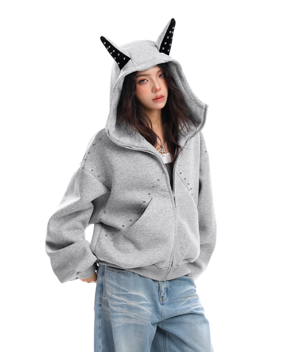 Ear Design Studded Hoodie BGS0022