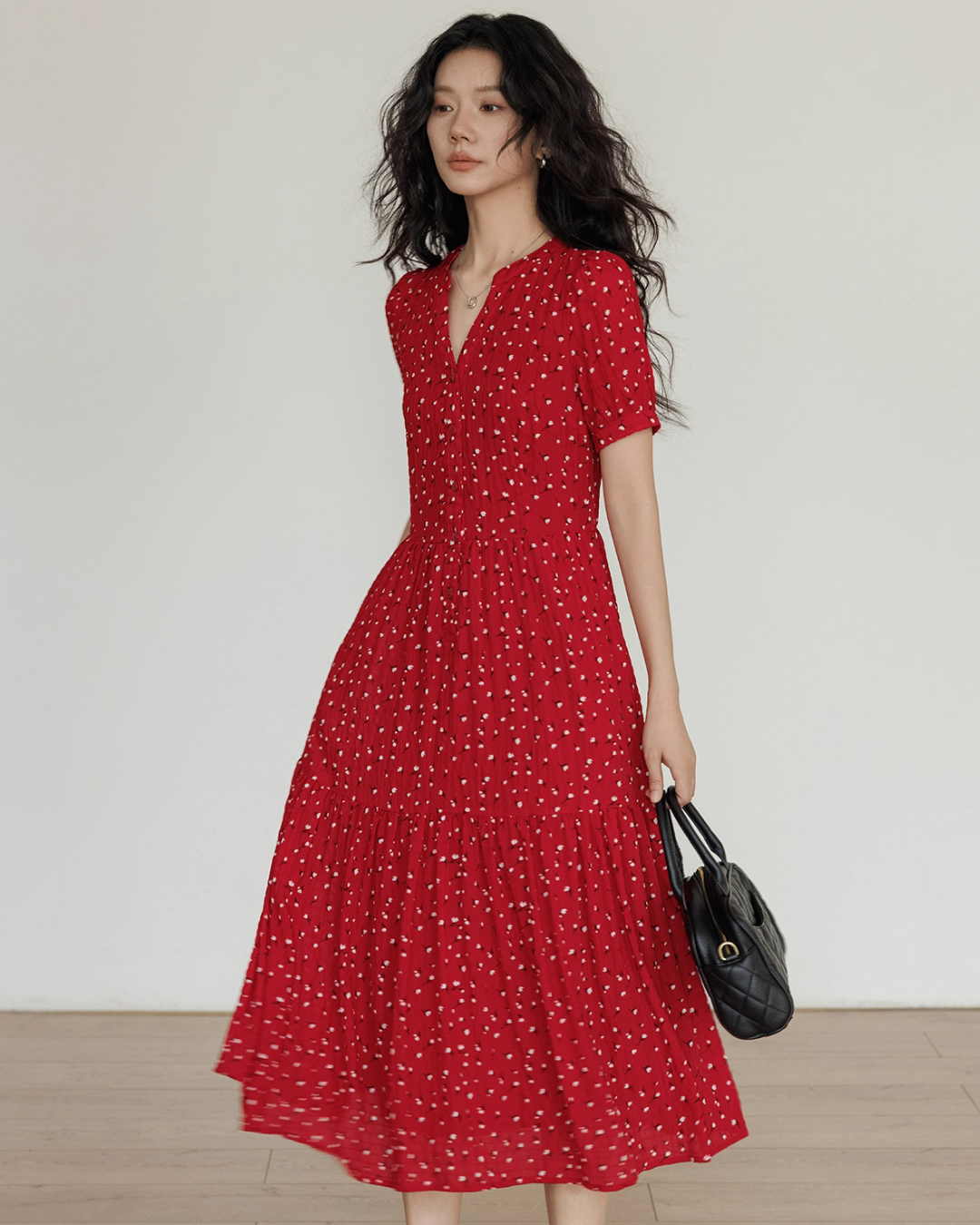 Small Flower Red Long Dress VAS0093