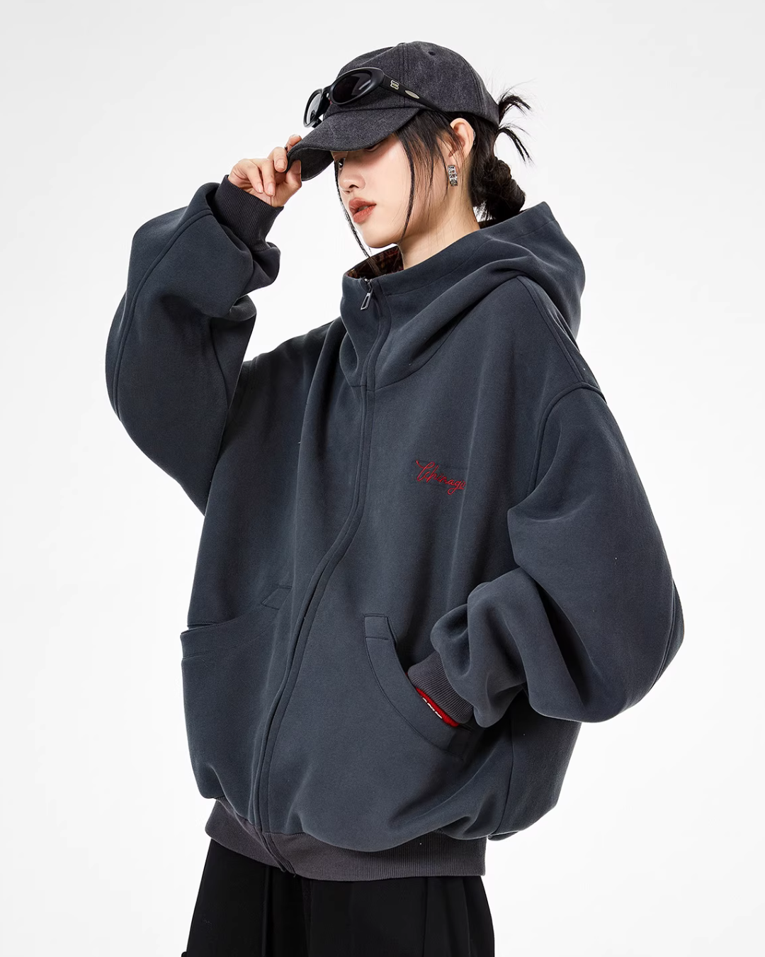 Retro Plaid Stitched Zip Hoodie ICM0069