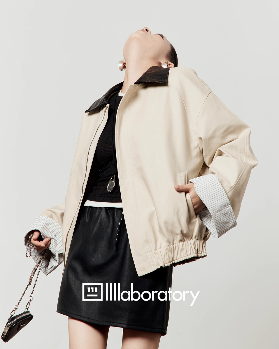 Beige Casual Short Jacket / Trapezoid Mini Skirt LLA0527