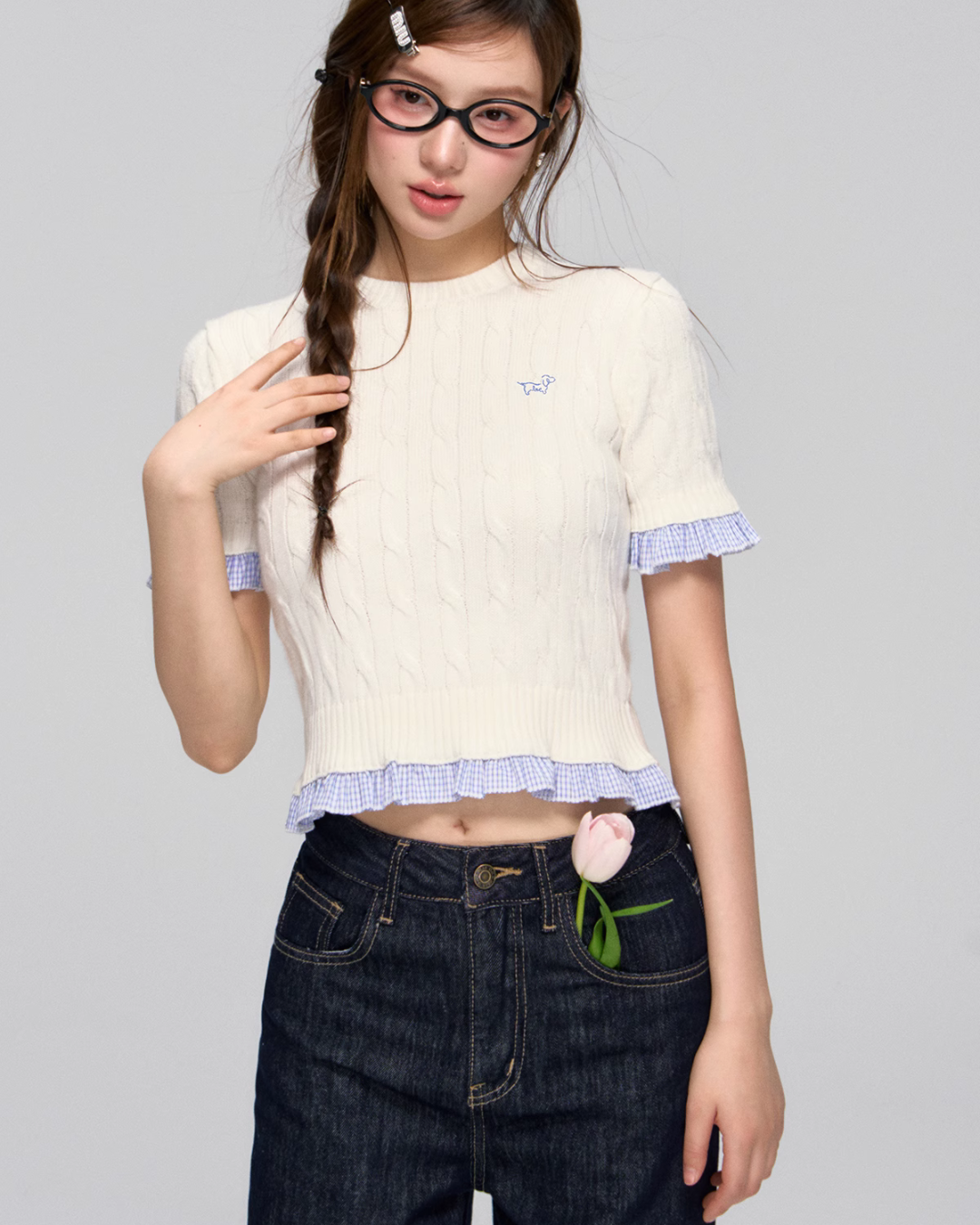 Cable Short Sleeve Knit ASG0027