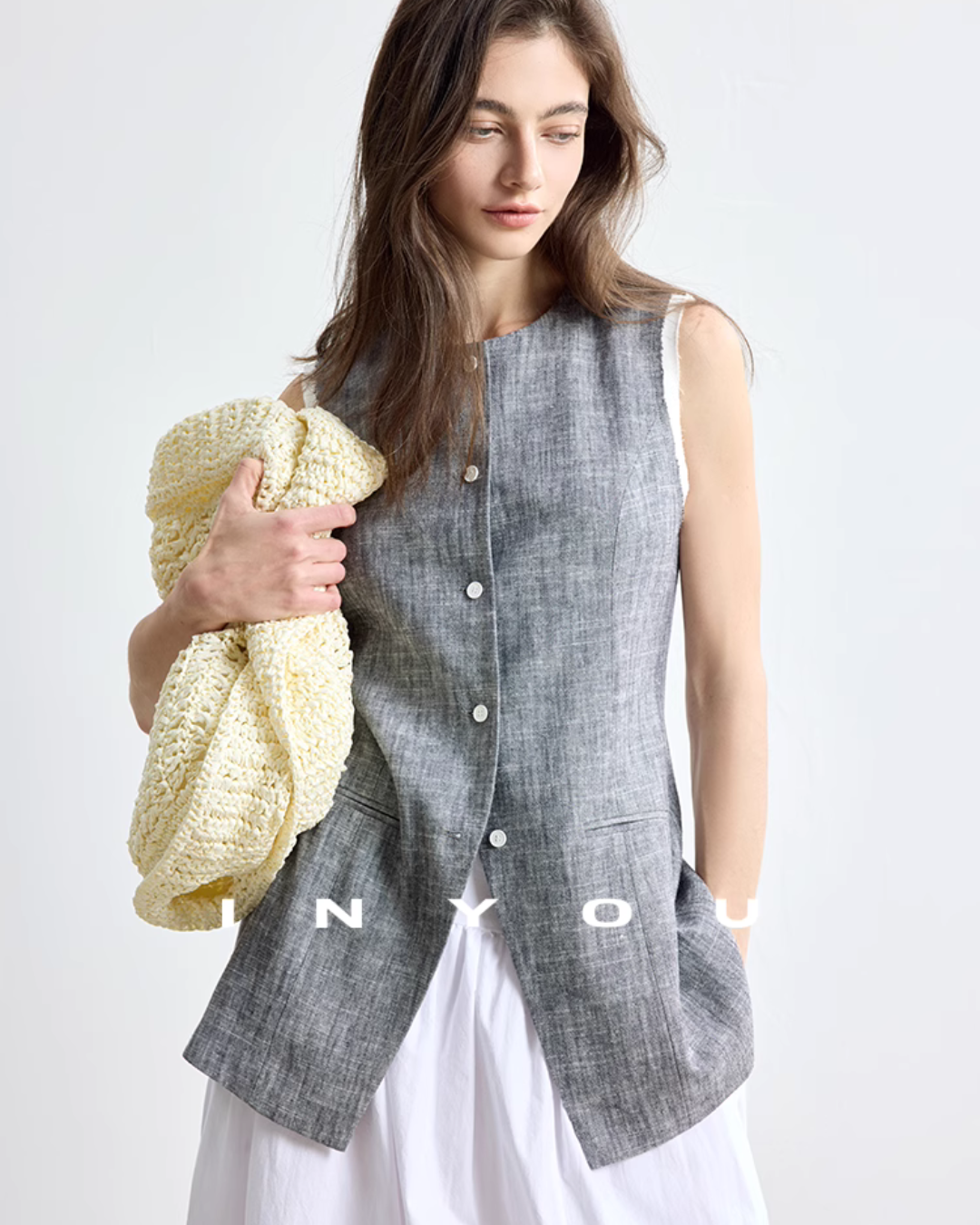 Cotton Linen No-Collar Vest IWY0004
