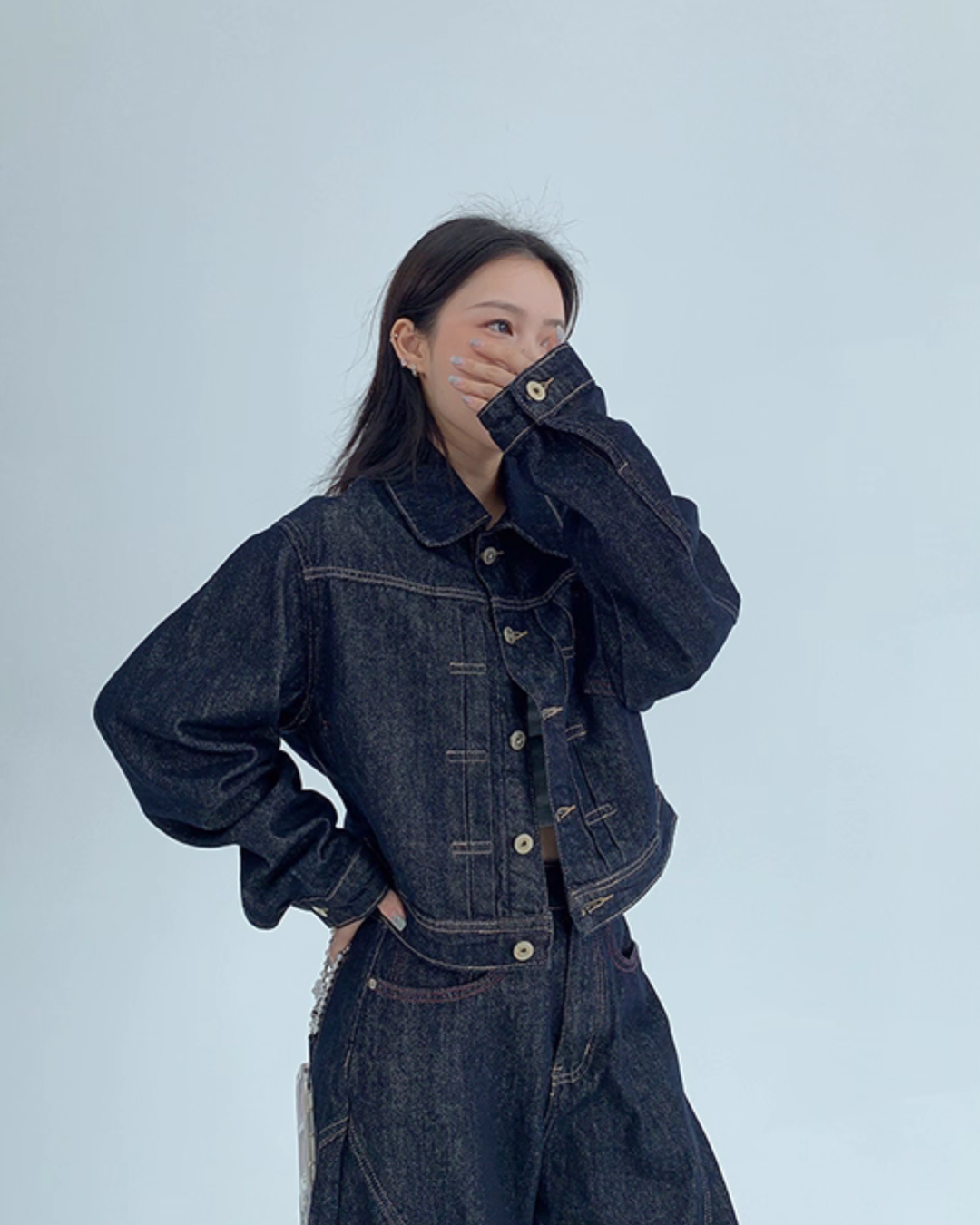Dark Blue Denim Jacket / Wide Denim Pants YLS0912