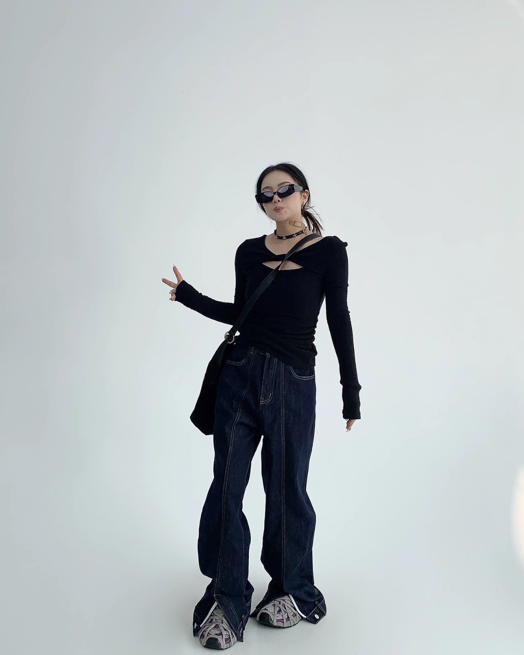 Stitch Design Wide Denim Pants YLS0540