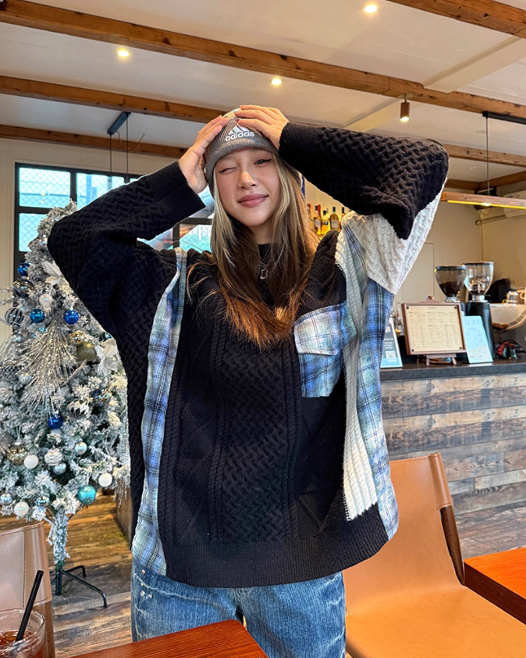 Color Blocking Design Plaid Sweater CYE0033