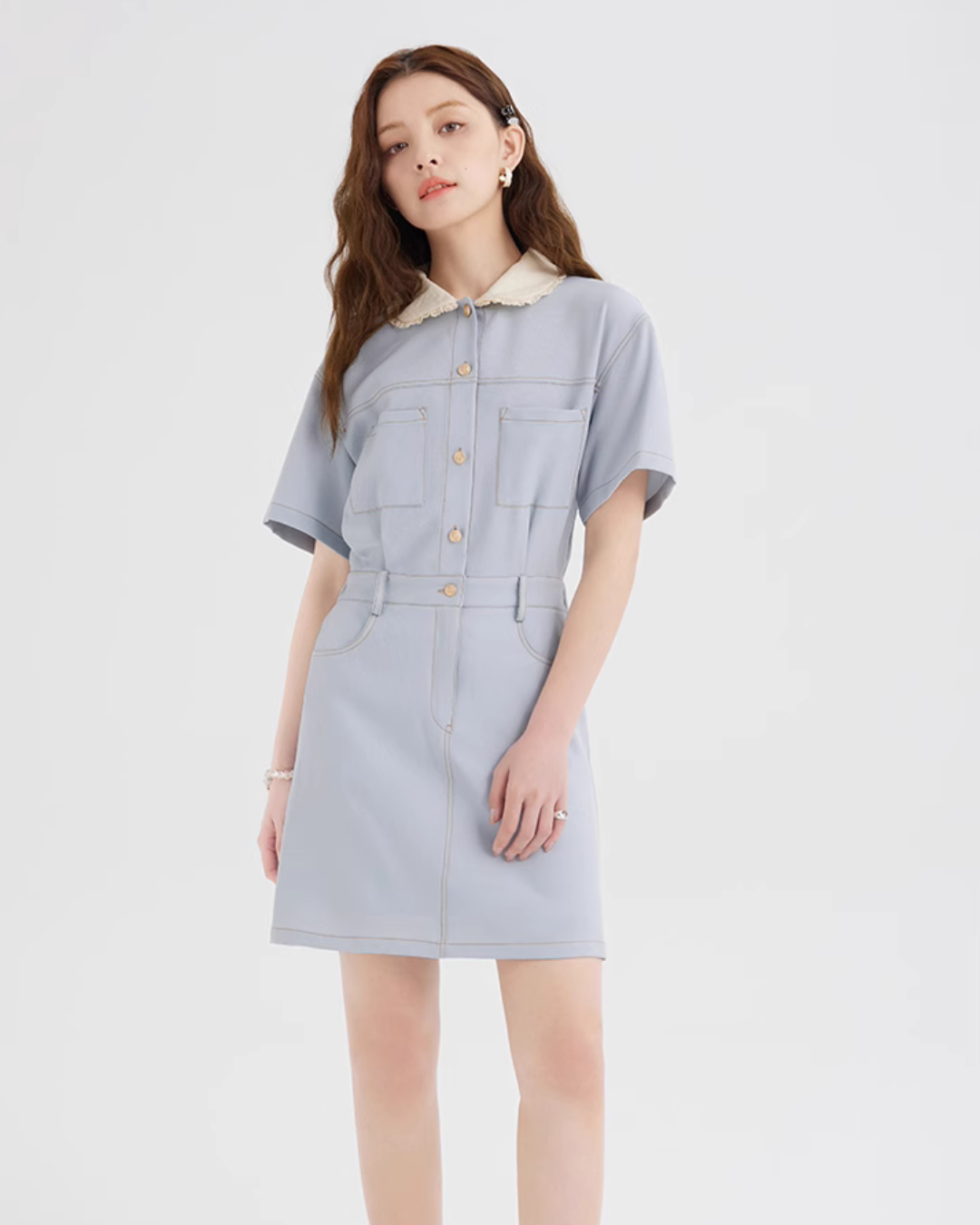 French Collar Denim Dress LSN0006