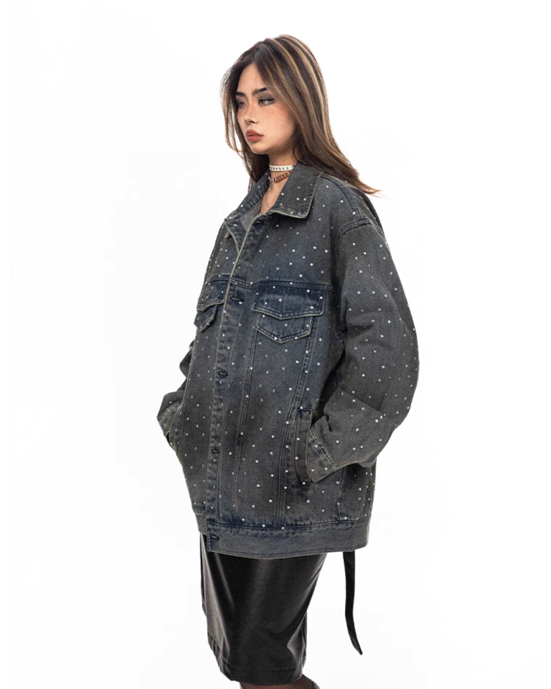 Polka Dot Diamond Denim Jacket BLB0027