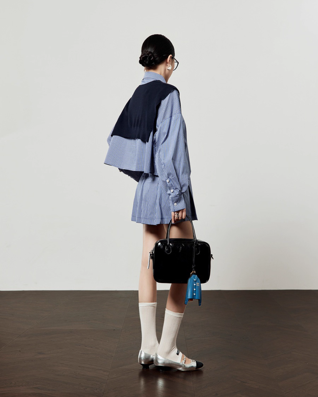 Blue Check Long Sleeve Shirt / Relaxed Mini Skirt LLA0513