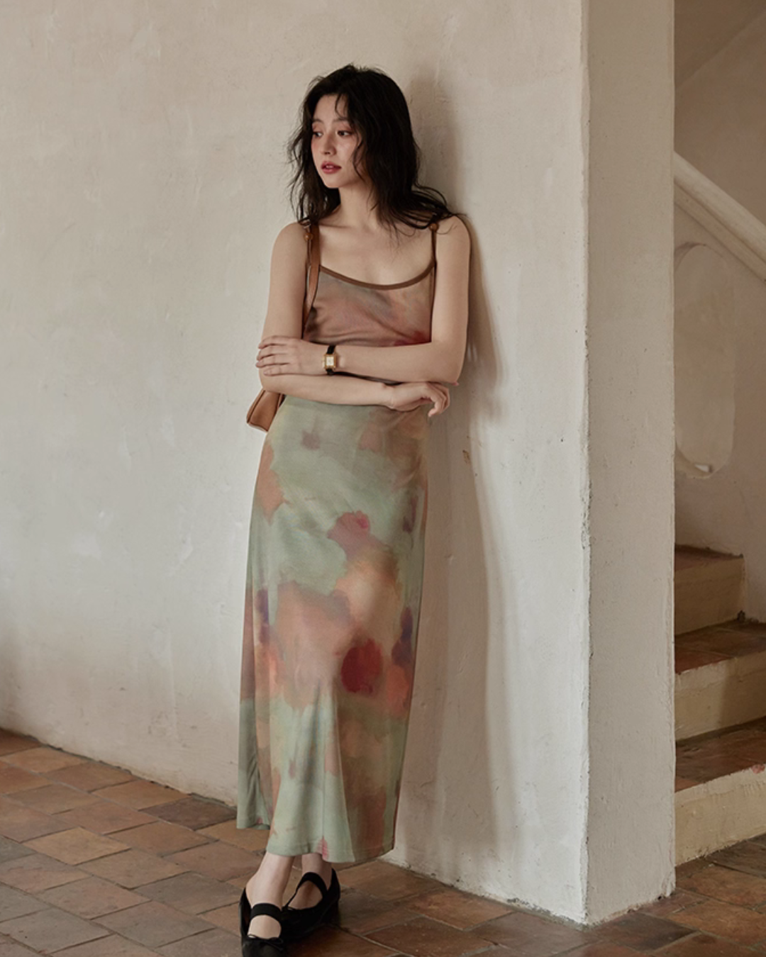 Marble Pattern Camisole Long Dress SMS0013
