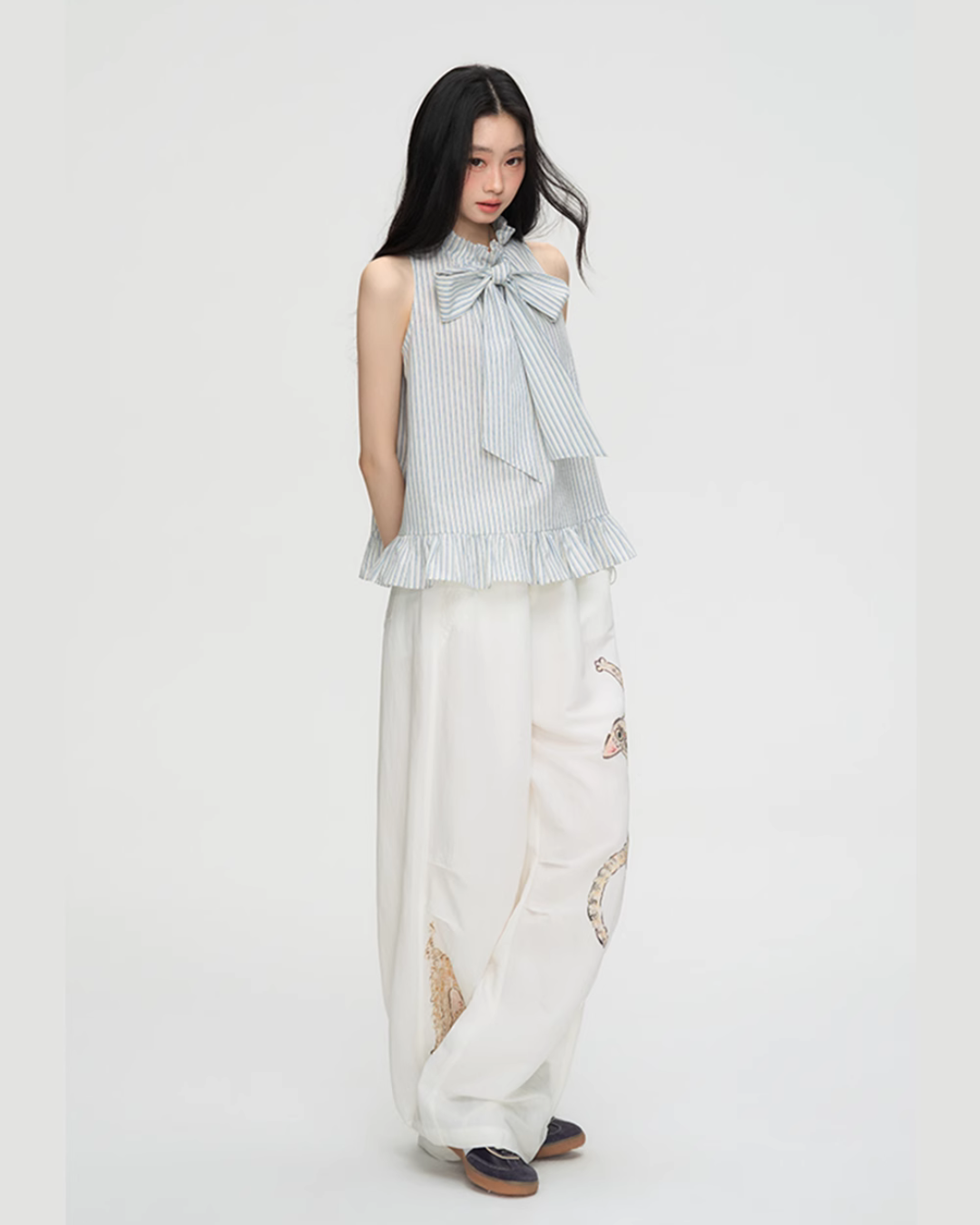 Stripe Long Bow Tie Top PUC0018