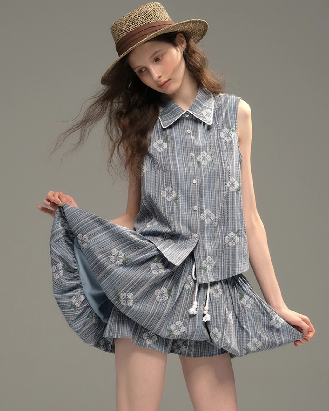 Flower Shirt Vest / Balloon Mini Pants USY0008