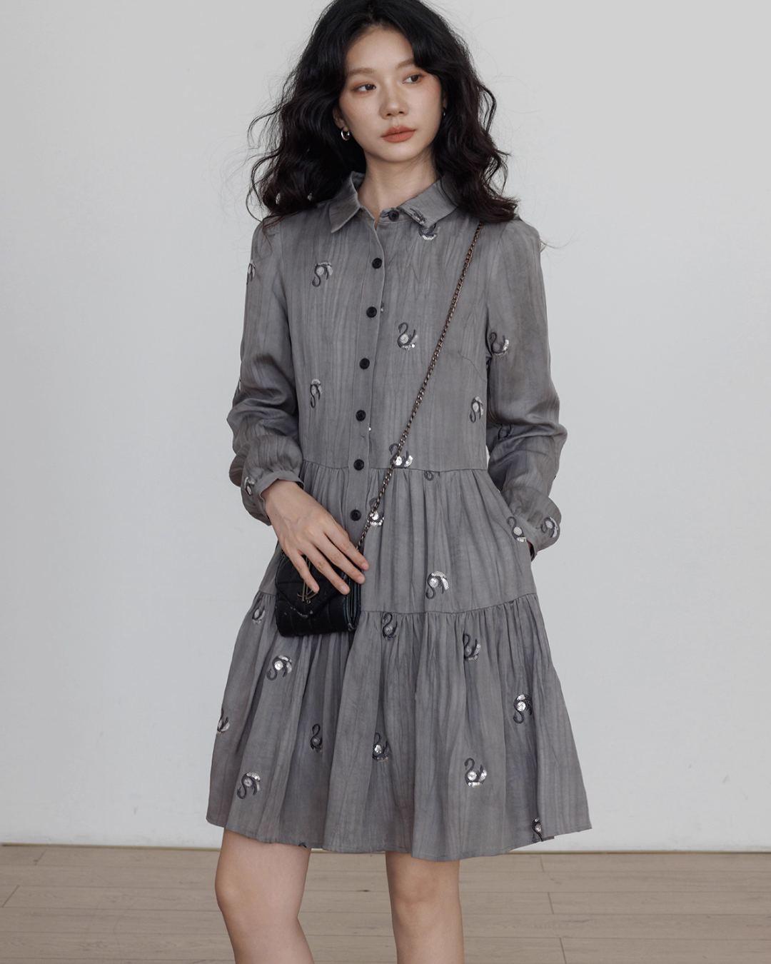 Long-Sleeve Shirt Flare Dress VAS0157